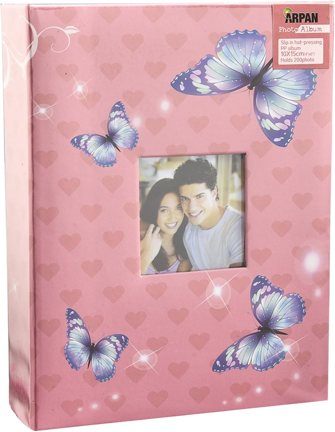 Arpan Fashion Design 200 Holds Photo Album for 4"X6" Photo with Window CD/DVD Pocket Pink Butterfly