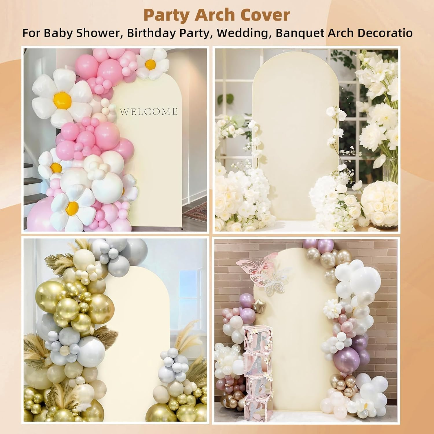 6.6 Ft Light Beige Arch Backdrop Cover (No Arch Stand), Stretchy Backdrop for Balloon Arches, Wedding, Birthday Party, Baby Shower. image number 2