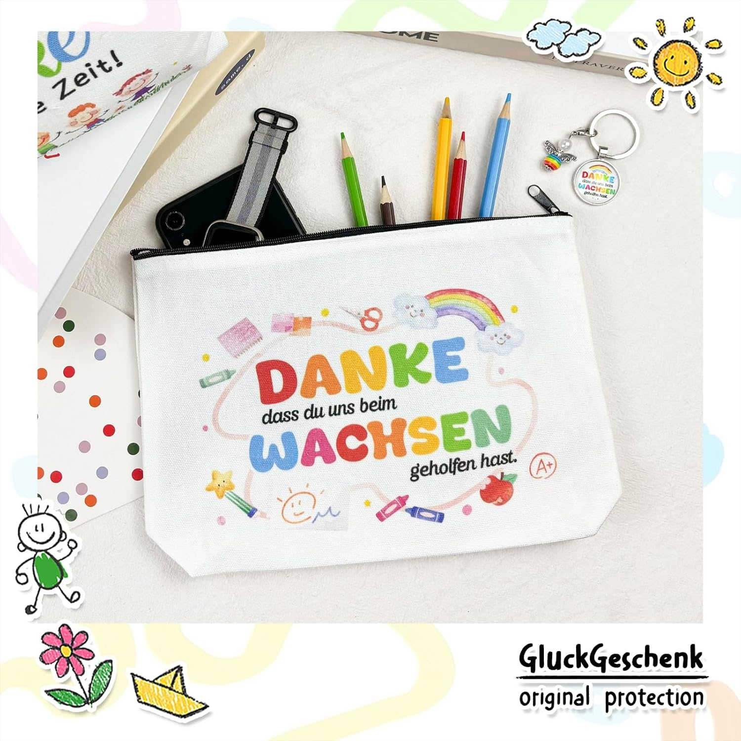 Teacher Canvas Cosmetic Bag with Keyring, 3 Sets image number 5