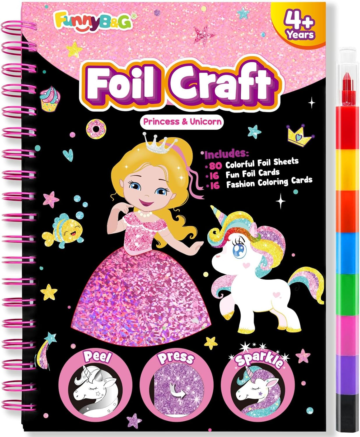 FUNNYB&G Foil Art Craft Activity for Kids - Girls Gift Crafts for Kids Fun Art Supplies DIY Creative Travel Toy, Birthday Gift Party Favor Toys for Girls Boys 4 5 6 7 8 9 Years Old image number 1