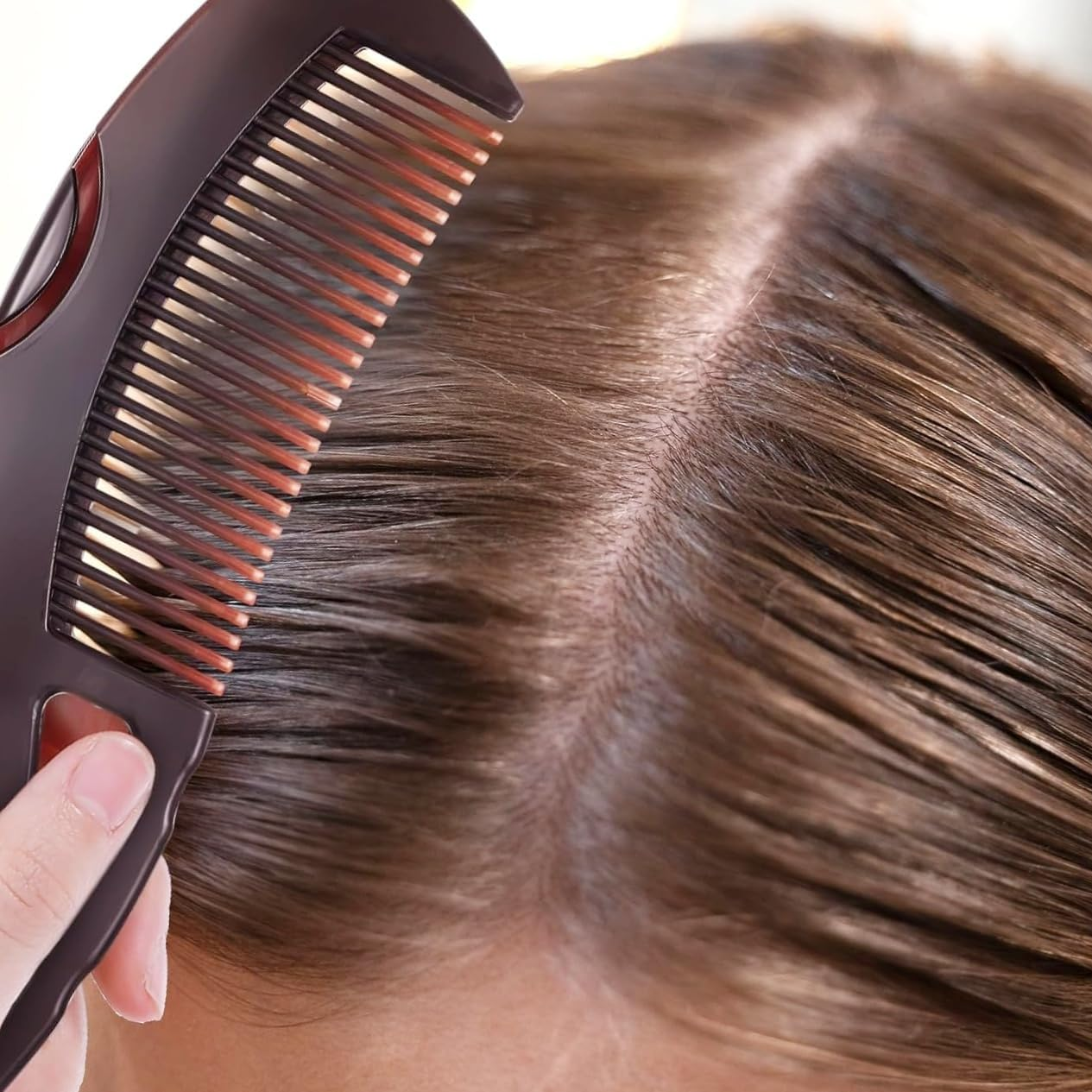 Dandruff Comb, Stainless Steel Fine Tooth Scalp Psoriasis & Lice Remover Comb, Detoxing Hairbrush for Scalp Massage - for Women, Men, and Kids image number 5