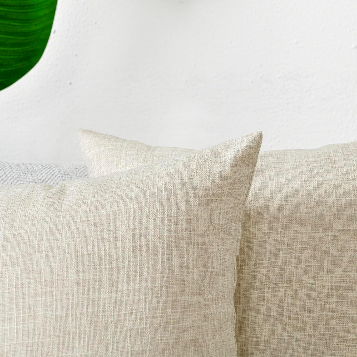 DWCN Linen Soild Throw Pillow Covers Soft Accent Cushion Case Boho Farmhouse Neutral Pillowcase for Couch Sofa Bedroom Living Room, Pack of 2, 30&times;50Cm, Beige