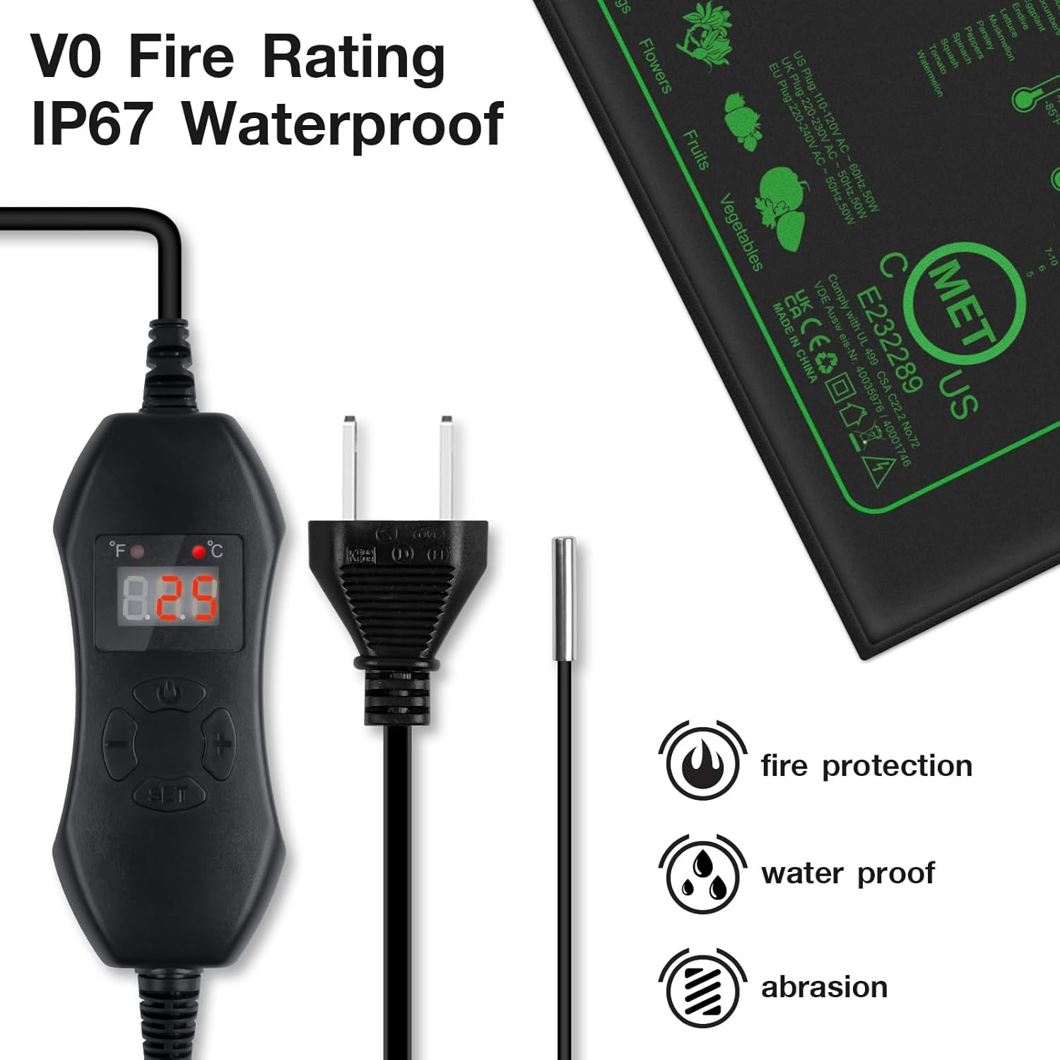 Mojimdo 50W Plant Heat Mat with Thermostat - Waterproof IP67, Fireproof V0, Energy Efficient Seedling Propagator & Warming Pad for Pets, Reptiles (25X52Cm) - 2 Pack image number 5