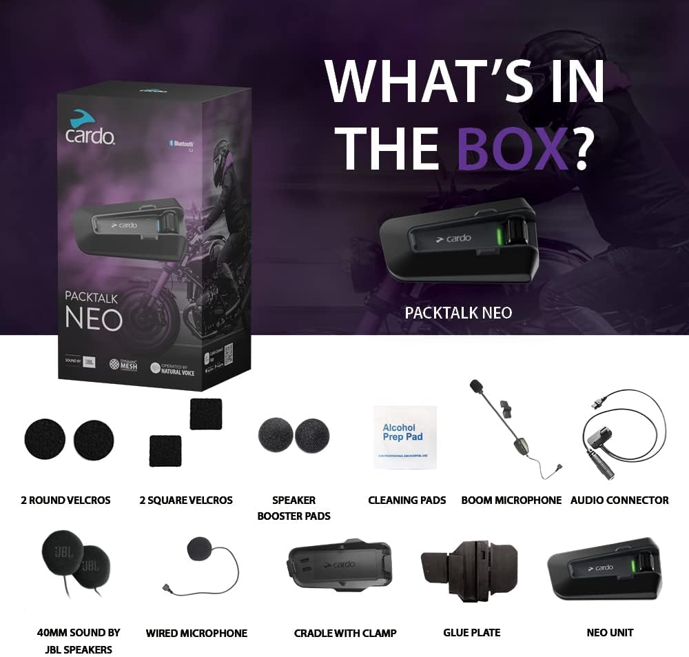 Cardo Packtalk Neo Motorcycle Helmet Communication Intercom System, Waterproof, 2Nd Generation Mesh - Connect up to 15 Riders, Natural Voice Operation, 40Mm High Definition Speakers - Dual Pack image number 4