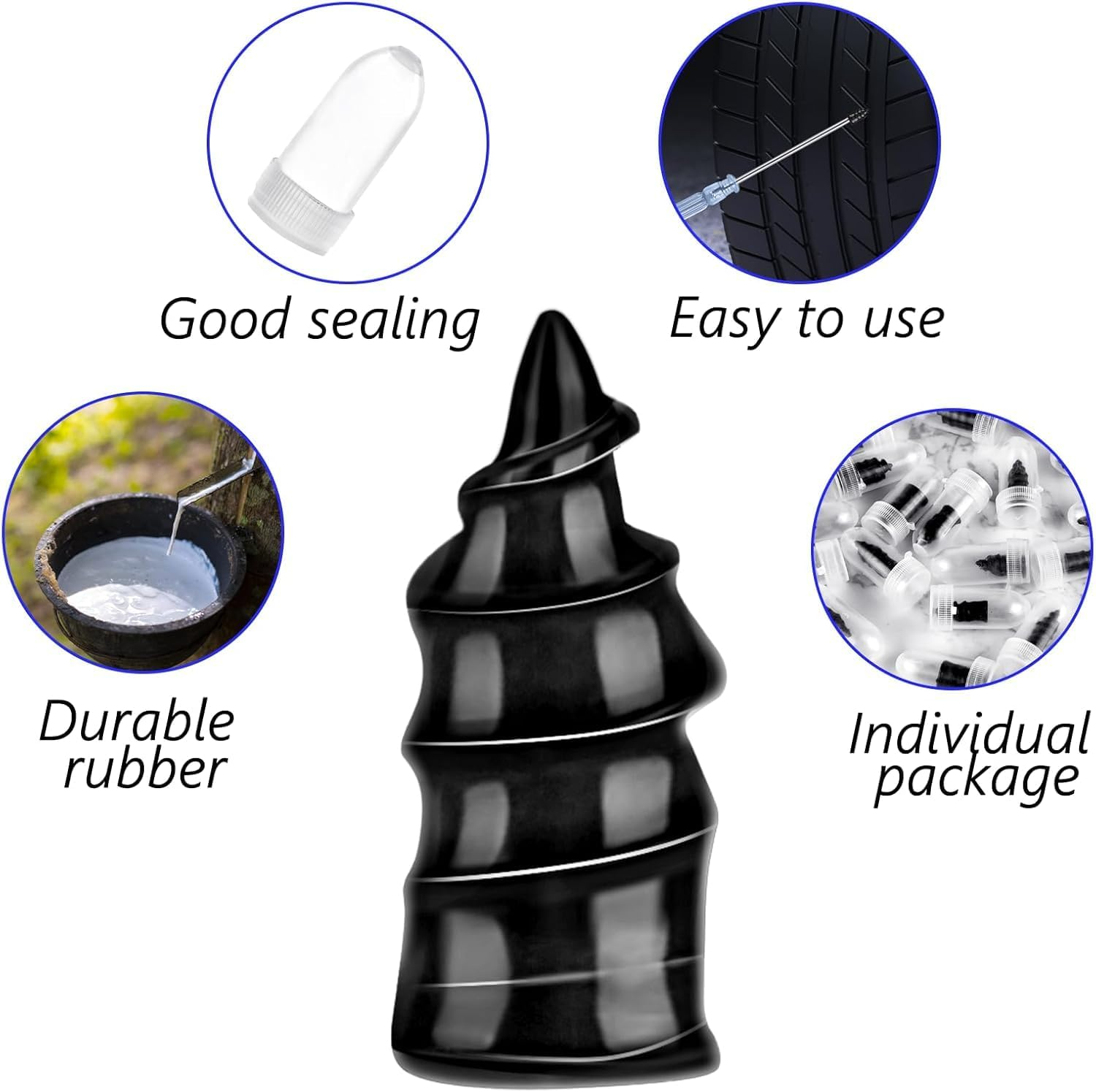 60PCS Tire Repair Rubber Nail, Vacuum Tire Repair Kits Spiral Rubber Nails, Tire Screw Plug Fast Tool Self Service Tire Repair Nail for Car, Motorcycle, Truck, Tractor Tire Puncture Repair