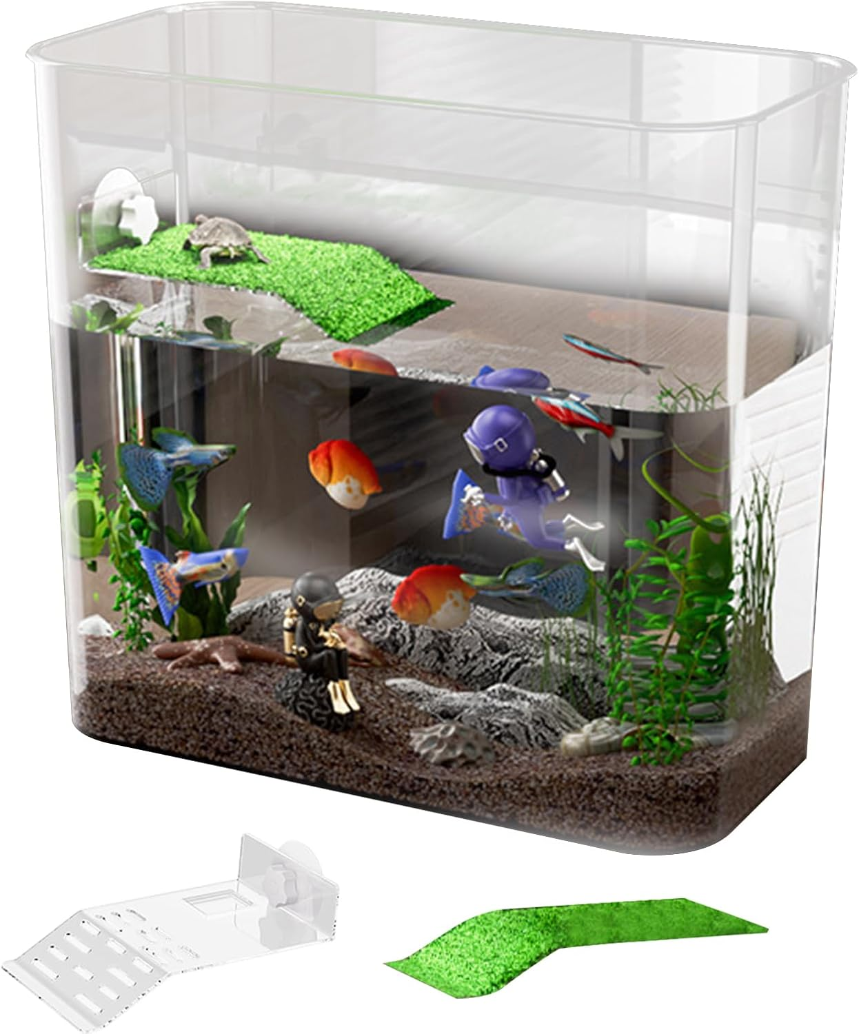 Betta Fish Tank | Transparent Pet Supplies Terrarium Fish Decor,Aquatic Turtle Tanks and Aquariums - for Amphibians Reptile Tortoise Frog Crayfish Hermit Crabs image number 2