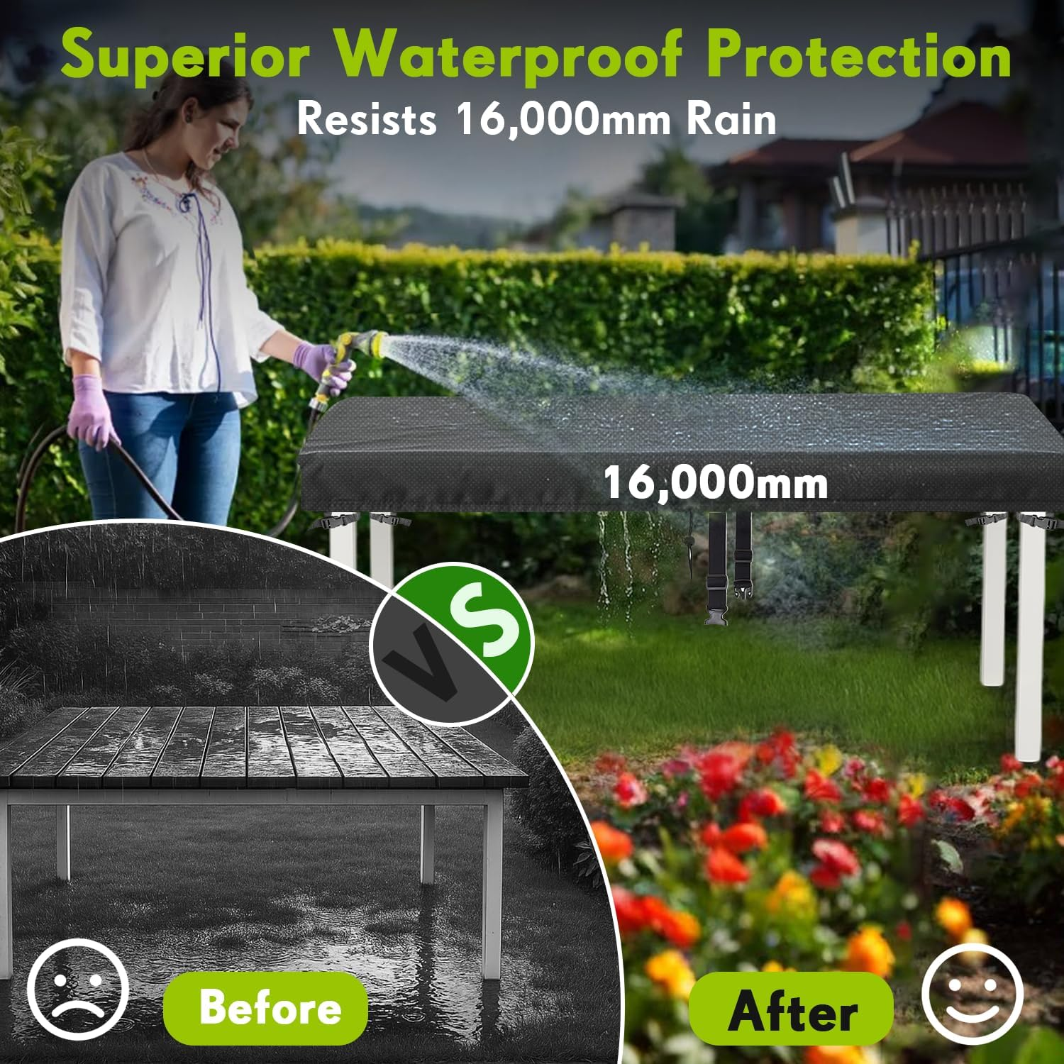 Outdoor Furniture Cover Rectangular 180X100X15Cm Waterproof 420D Oxford &ndash; Heavy Duty Patio Furniture Cover with Buckles, Drawstring & Centre Strap, UV Resistant Outdoor Dining Table & Lounge Cover image number 2