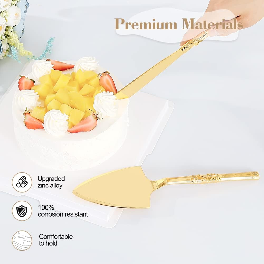 Cake Cutting Set for Wedding, Personalized Gold Cake Knife and Server Set, Custom Cake Serving Set, Engraved Pastry Pie Server Cake Pizza Cutter, Birthday Bridal Gift (F-Classic), GF678