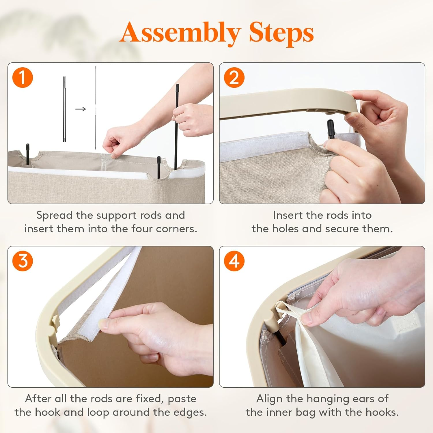 Lifewit 100L Plastic Laundry Hamper with Lid, Foldable Laundry Basket with Removable Bag and Lid, Large Tall Dirty Clothes Hamper for Laundry Room, Bathroom, Bedroom, Dorm, Beige image number 2