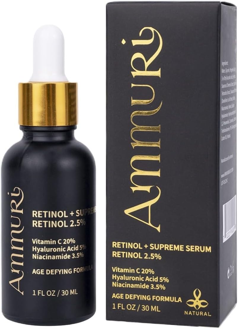 Retinol + Supreme Serum 2.5% Vitamin C 20% Hyaluronic Acid 5% Niacinamide 3.5% Anti-Aging Skin Repair, Supercharged Face Serum