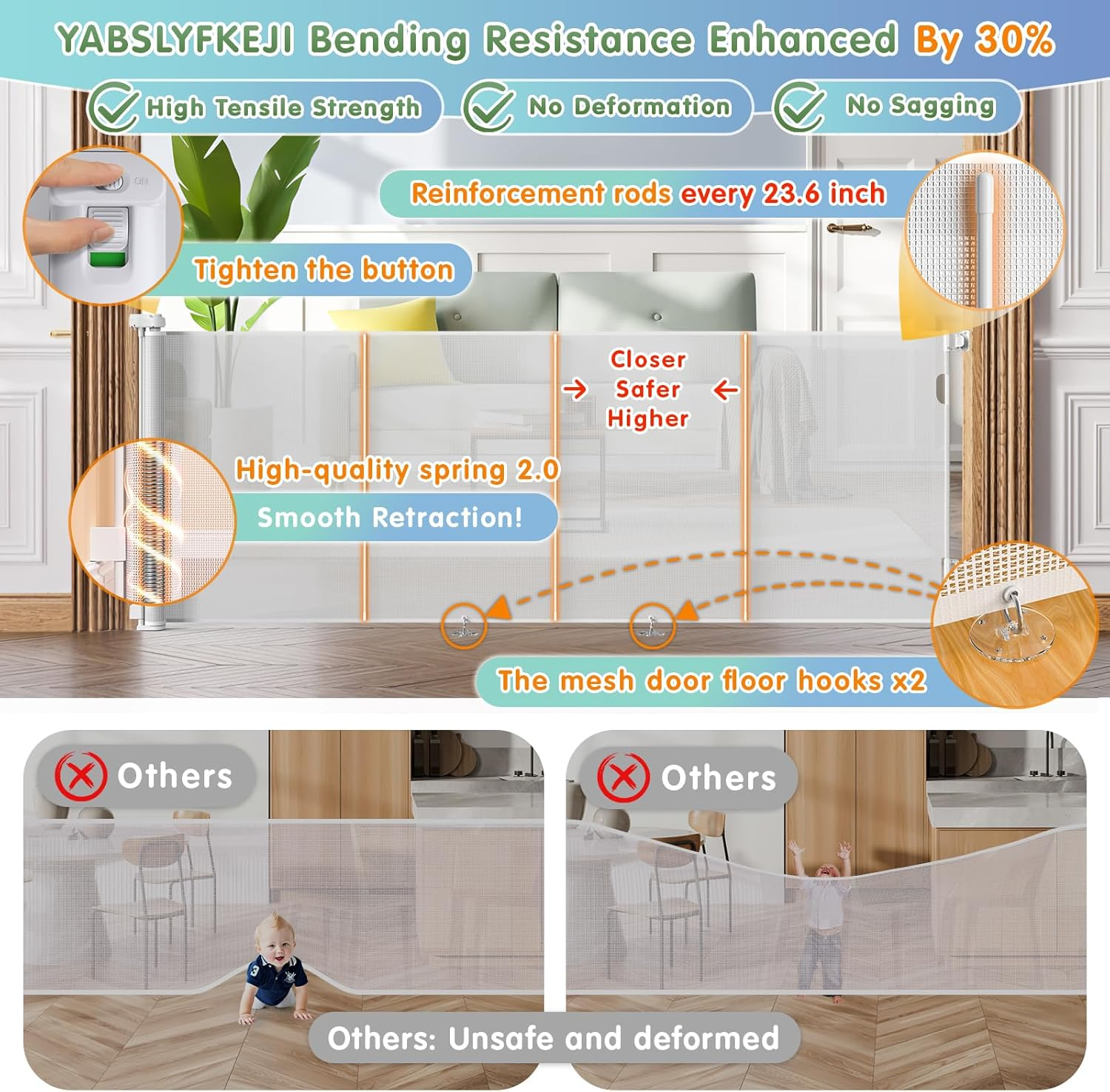 180Cm/70 Wide Retractable Baby Gate Pet Gate with Upgrade Reinforcement Rods,105 Cm/42" Extra Tall Baby Gate Safety Gate, One Handed Operation Retractable Dog Gate for Stairs Indoor image number 1
