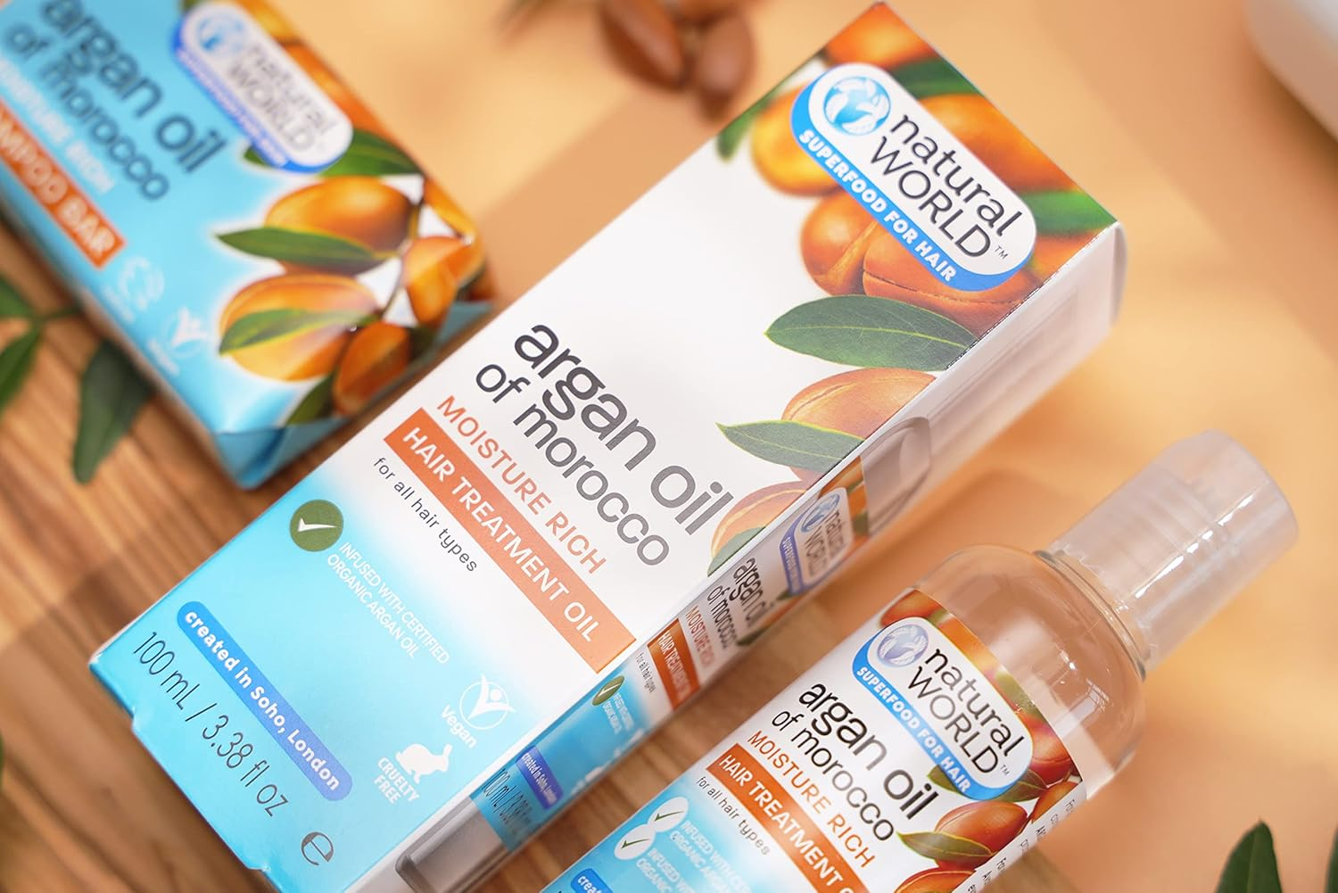 Natural World Argan Oil of Morocco Moisture Rich Hair Treatment Oil (100Ml) - for All Hair Types. Infused with Certified Organic Argan Oil. Cruelty Free & Vegan Friendly. Superfood for Hair image number 4