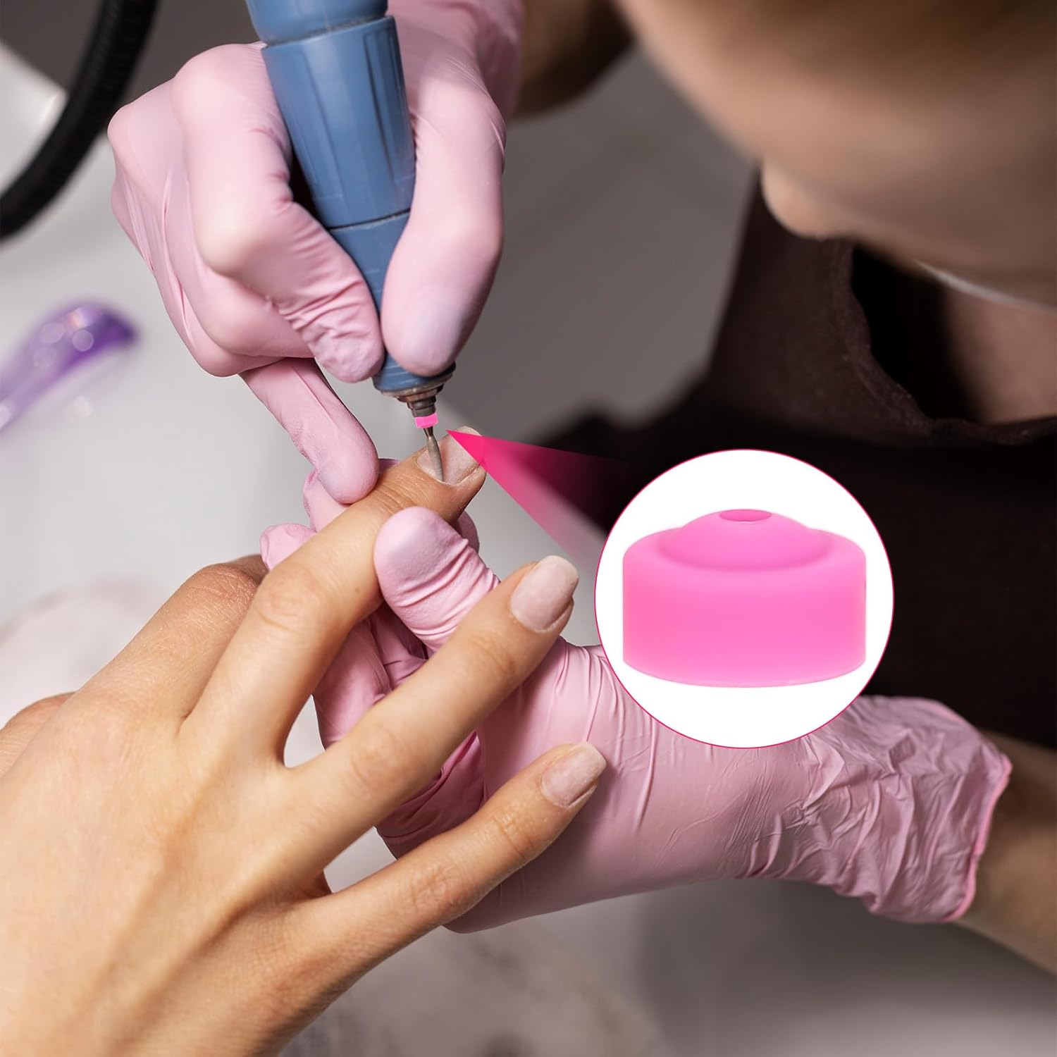 20 PCS Drill Nail Dust Collector Pink Dustproof Protector Caps Nail Art Tools Drill Dust Collector Nail Filer Plastic Cap Nail Art Tools Silicone Dust Stopper for Nail Drill image number 3