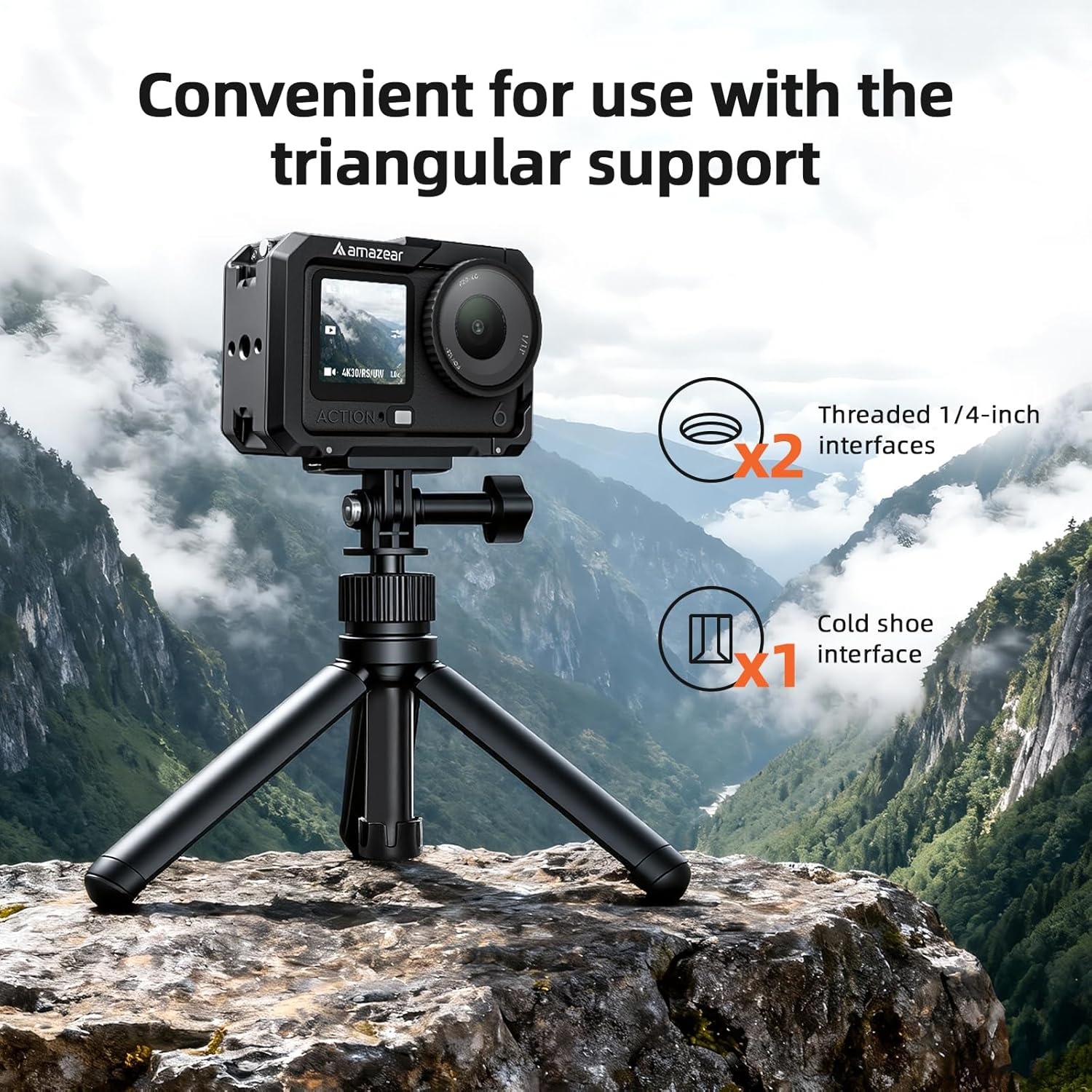 AMAZEAR Metal Protective Case for DJI Osmo Action 6 Accessories, Action6 Pro Multifunction Utility Frame Cage, Stronger Aluminum Housing Hard Cover with Soft Silicone Lens Caps, Black