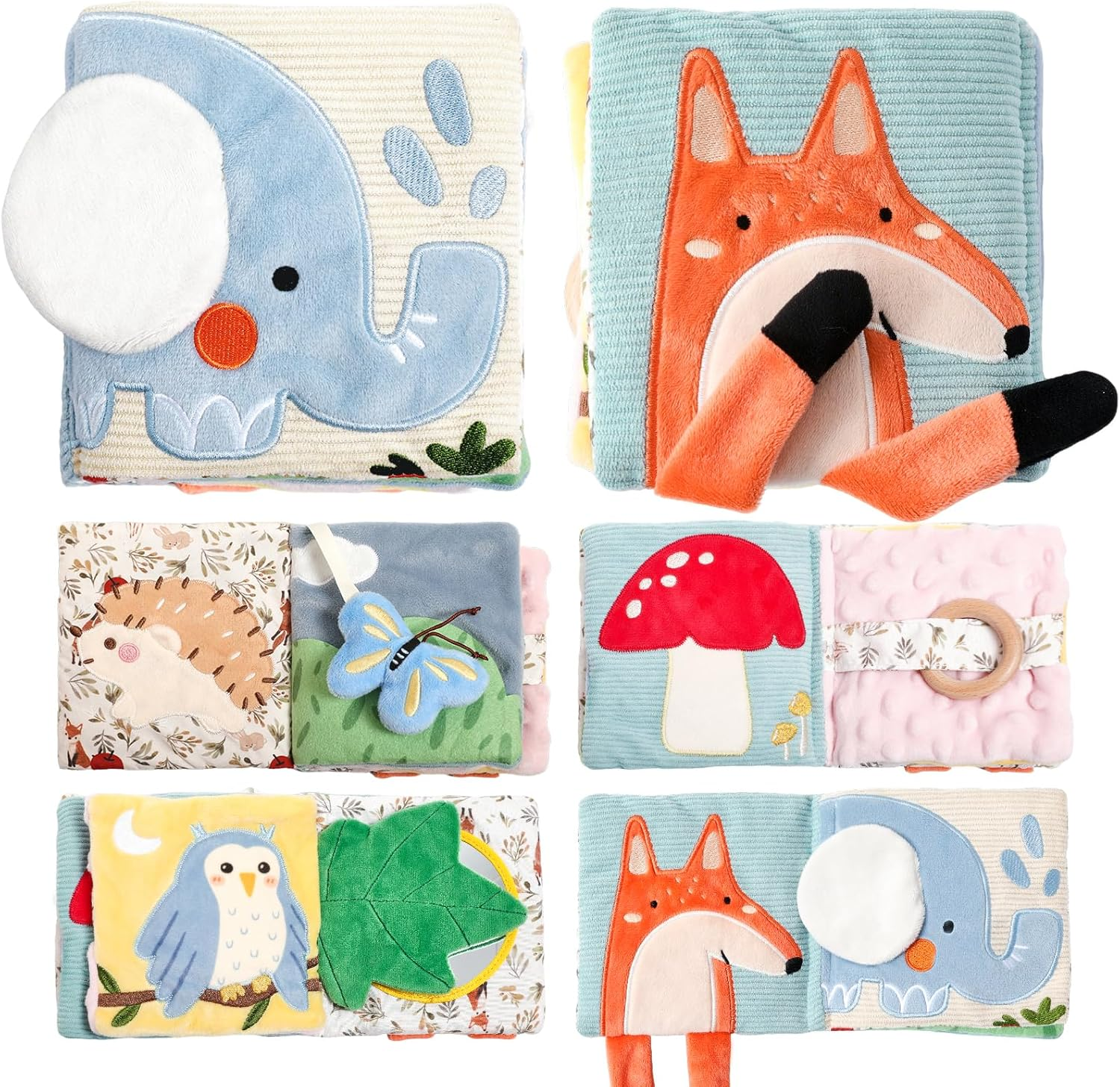 EERKEOD Baby Cloth Book Toys Montessori Baby Book Toy Animal Sensory Stroller Toy Non-Toxic Crinkle Washable Early Education for Baby Infant Toddler image number 2