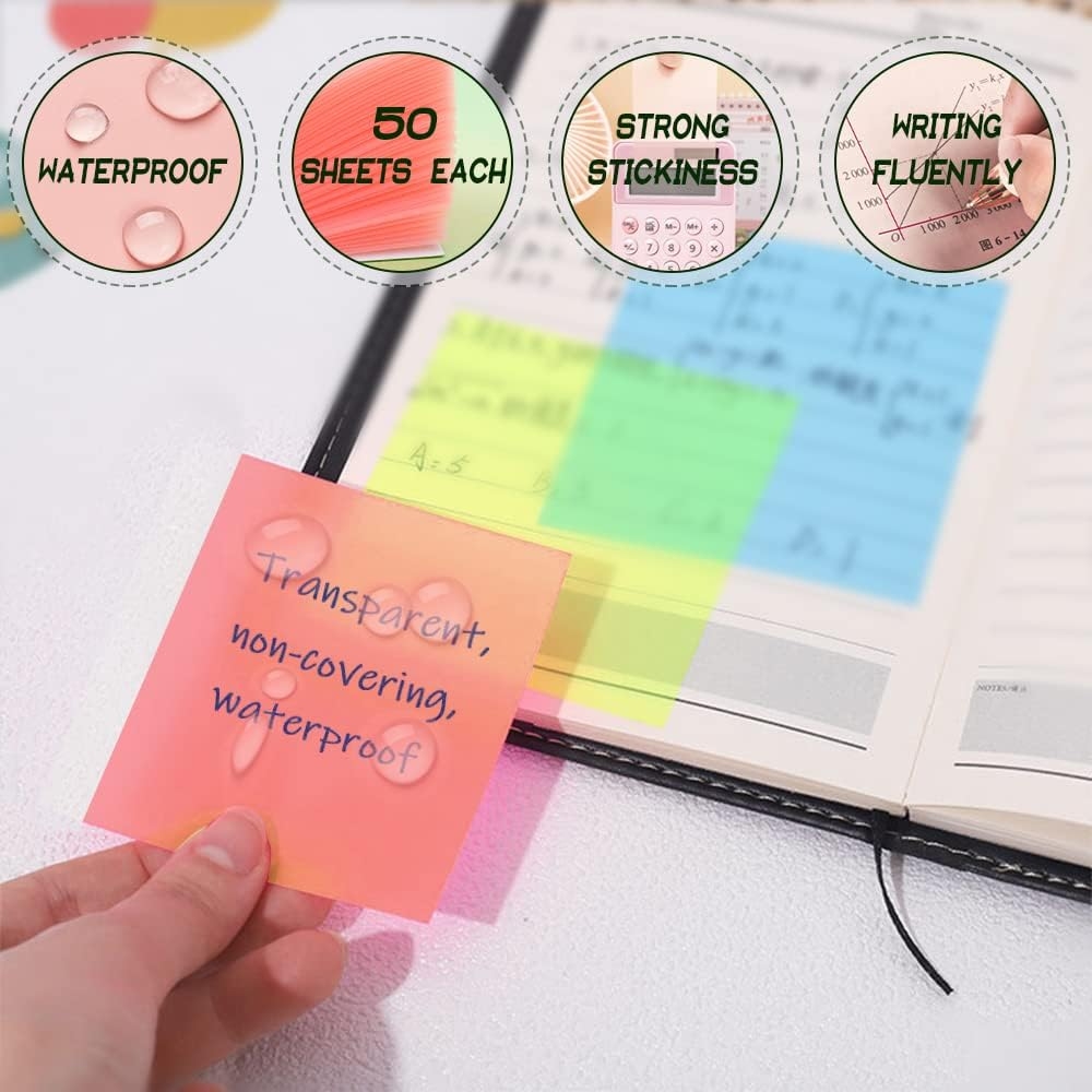 Transparent Sticky Note Pads,300 Sheets Waterproof Self-Adhesive Pad,Removable Clear Sticky Notes Suitable for Reading, Studying, Home, Office, School, Sticks Securely, Removes Cleanly image number 4