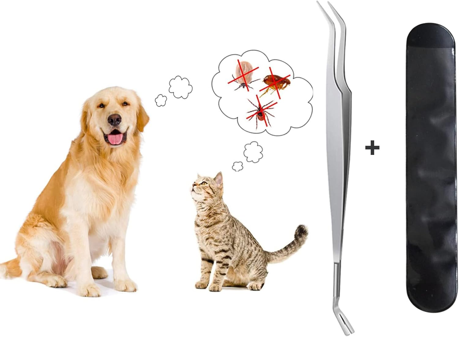 JIEYUCHU 2-In-1 Tick Tweezers, Stainless Steel Tick Tweezers and Tick Hook Included, Reliable against Ticks of Any Size, Tick Remover for Humans, Dogs, Cats with Leather Bag image number 3