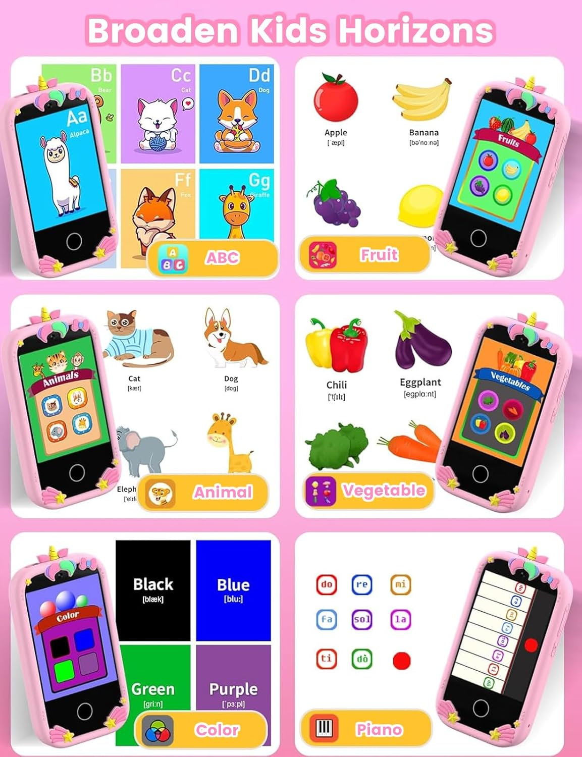 ZONEY Kids Smart Phone Toys, Christmas Birthday Gifts for Girls Age 4-10, Kids Educational Phone, 2.8" Touchscreen Toddler Learning Play Toy Phone with Dual Camera, Game, Music Player, 32GB Card, Pink - Pink image number 5