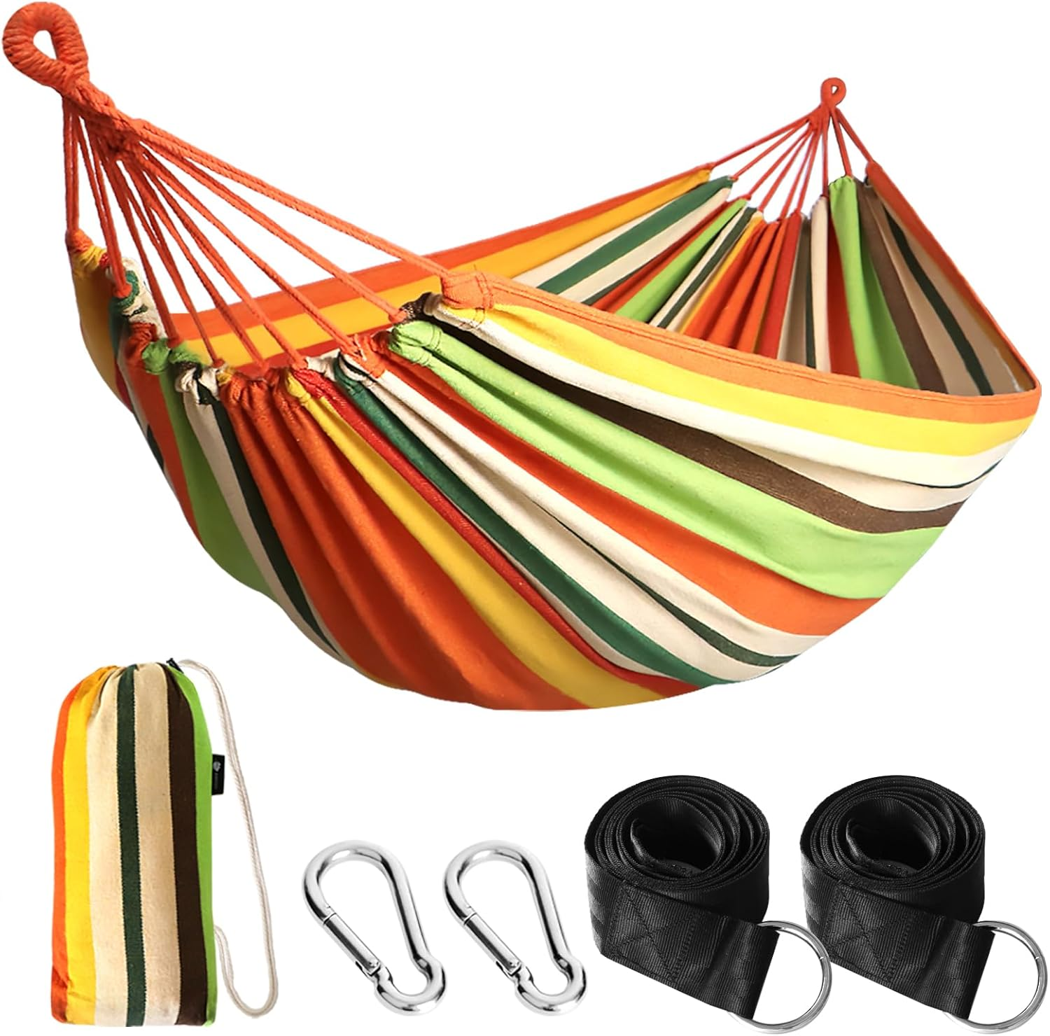 ANYOO Cotton Hammock Portable Camping Hammocks for Hanging Sturdy Garden Comfortable Fabric Hammock with Tree Straps up to 660Lbs with Travel Bag for Camping Outdoor/Indoor Patio Backyard - Blue/White/Red Stripe image number 5