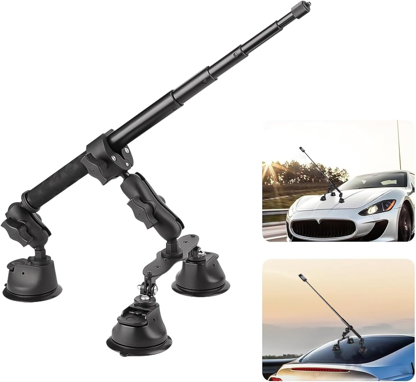 HOOMFIT Triple Suction Cup Car Mount Kit for Insta360 X4/X3 with Telescopic Pole, Can Be Mounted on the Car Window or Windshield, Compatible with Sports Camera Panoramic Shooting. image number 5