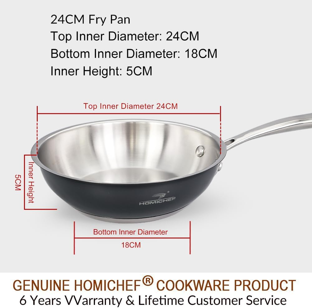 HOMICHEF Navy Gray 24 Cm Nickel Free Fry Pan Stainless Steel (No Toxic Non Stick Coating) - Induction Cookware Frying Pan - Noble Fry Pan Stainless Steel Wok Nickel Free Pans Skillets image number 1
