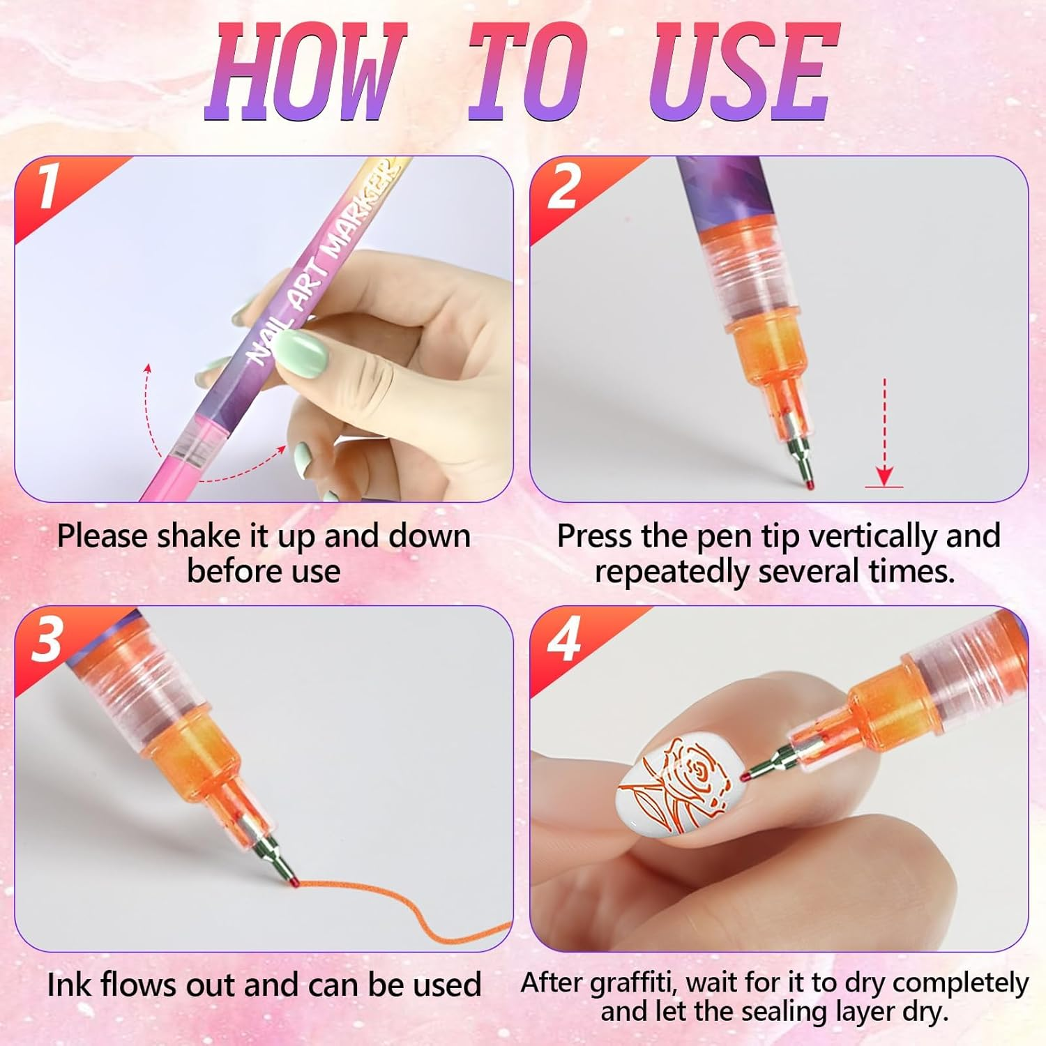 12 Colors Nail Art Pens Set, 3D Quick-Dry 0.5MM Nail Polish Pens, 2025 DIY Nail Art Marker Dotting Pen for Nails Art Design Manicure Nail DIY Decoration image number 6