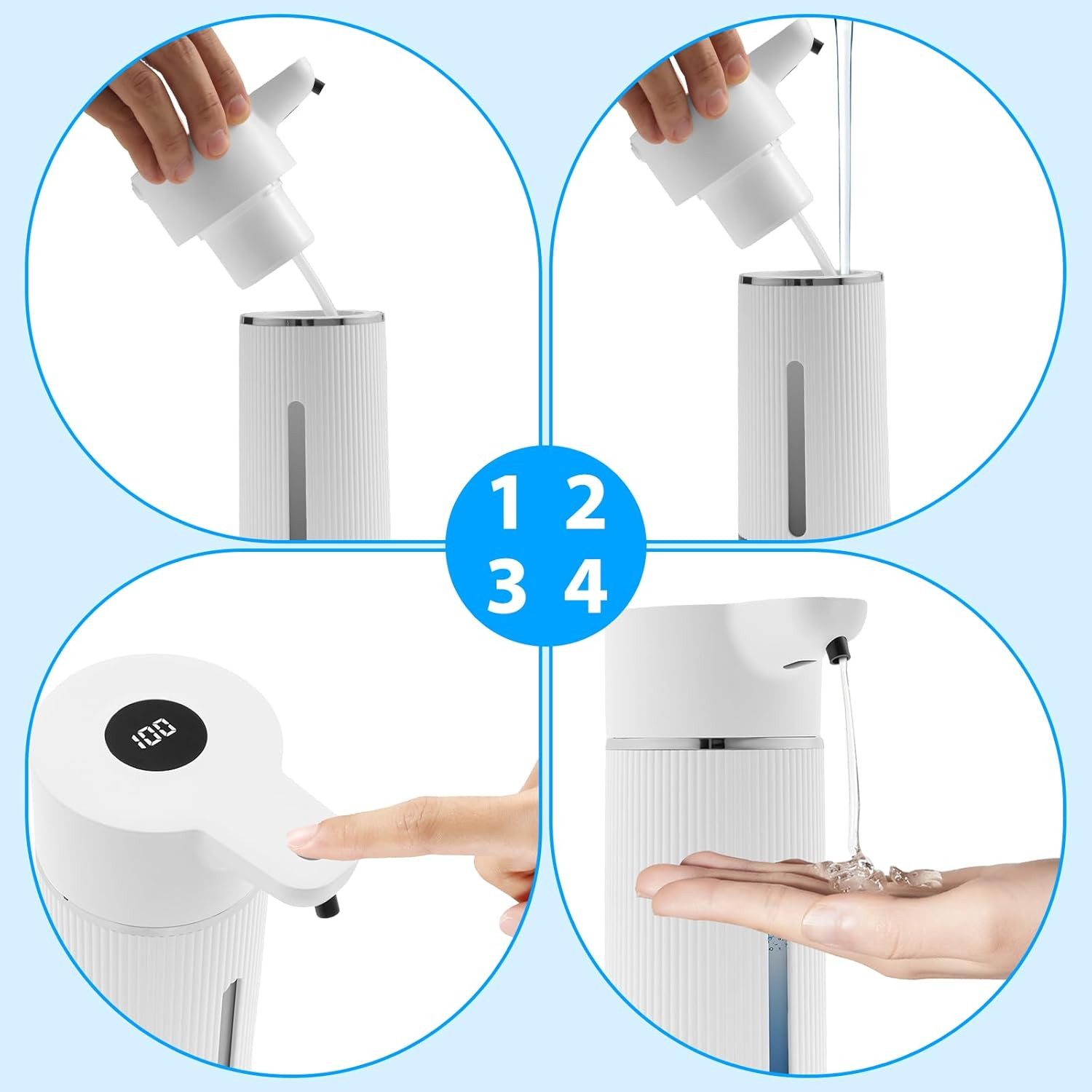 Automatic Soap Dispenser 14.2 Oz Capacity Foaming Soap Dispenser for Hand Sanitizer Shampoo Body Wash (White) - White image number 3