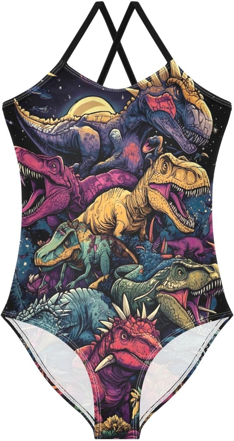 RPLIFE Dinosaurs Design Girls Swim Suit with Adjustable Shoulder Strap, Beach Swim Suits Kids, 3-10 image number 1