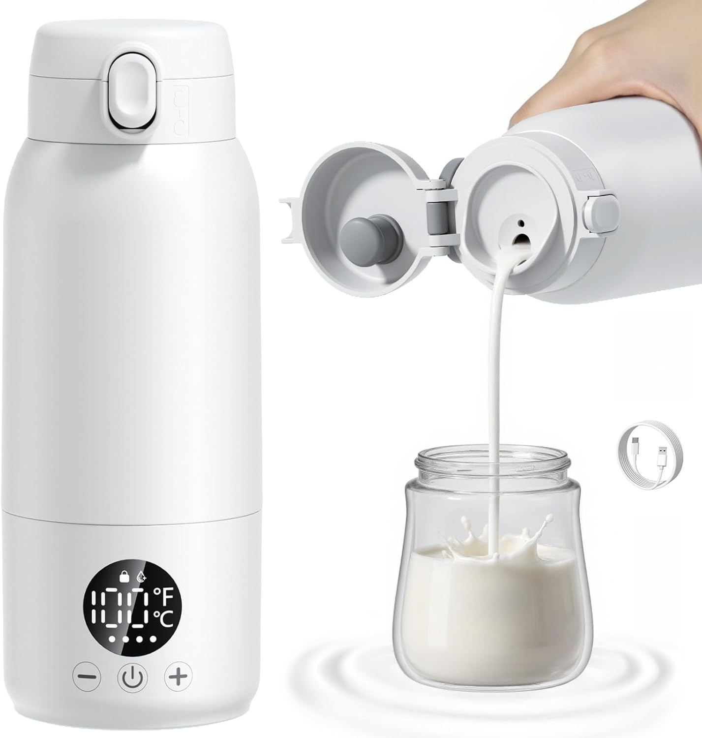 Portable Milk Warmer, 500Ml Large Capacity Portable Bottle Warmer, Dual Heating Modes for Breast Milk & Water, IPX6 Washable and Long Battery Life, Baby Essentials Suitable for Travel, Outdoor, Night