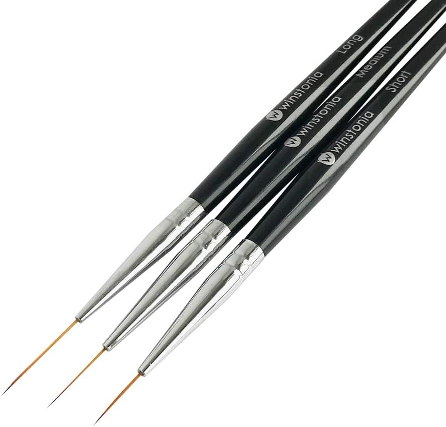 Winstonia Striping Nail Art Brushes for Long Lines, Details, Fine Designs. 3 Pcs Striper Brushes Set - AMAZING TRIO image number 4