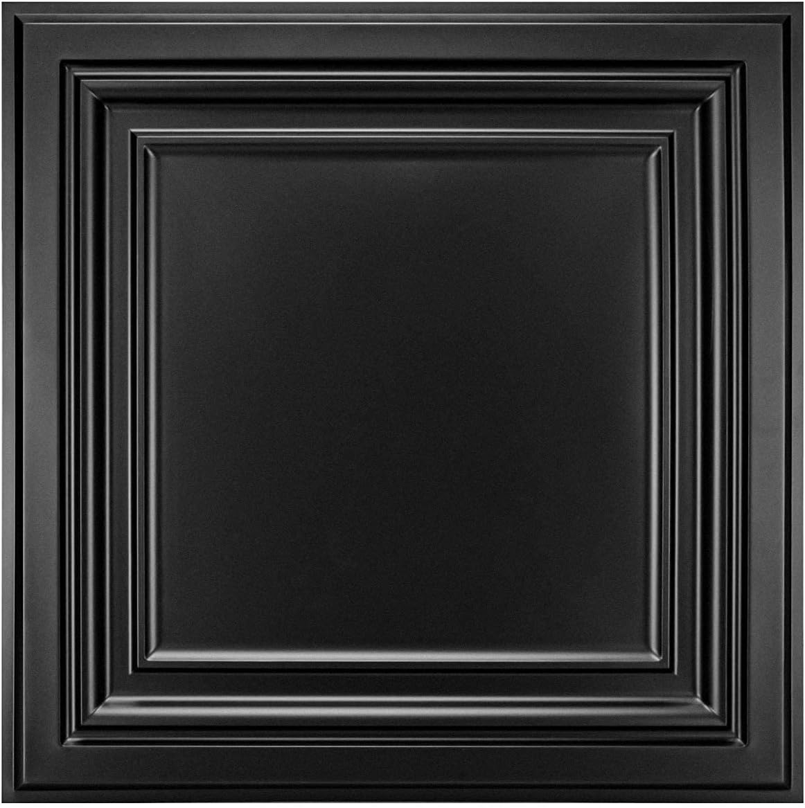 Art3D PVC Drop Ceiling Tiles, Easy Glue-Up Panels for Ceilng, Wall Decoration, 60X60 CM, 12 Pcs, Black