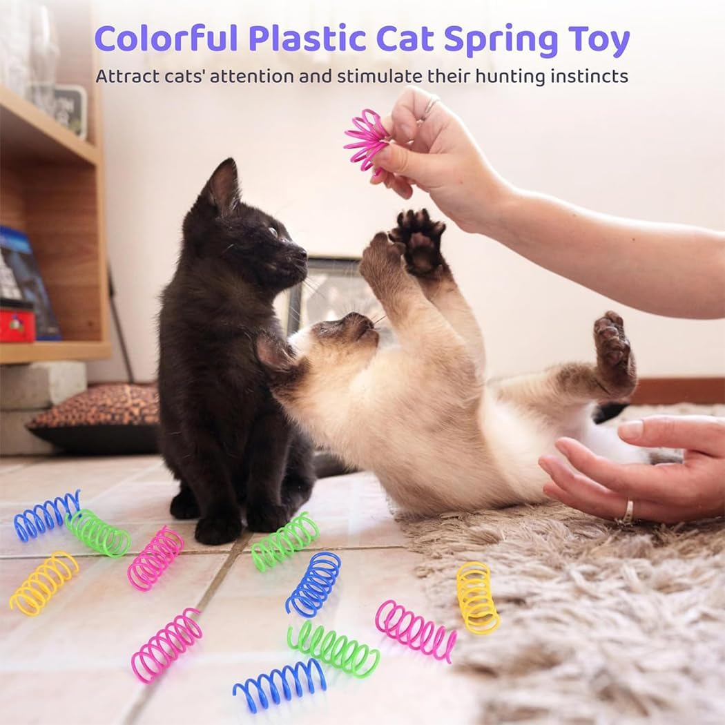 Idopick 40 Pack Cat Spring Toys, 2Inch Creative Toy Plastic Colorful Kitten Spiral Spring Durable Cat Plastic Coil Indoor Interactive Toy for Swatting, Biting, Hunting Chasing Bitingt Toys image number 1