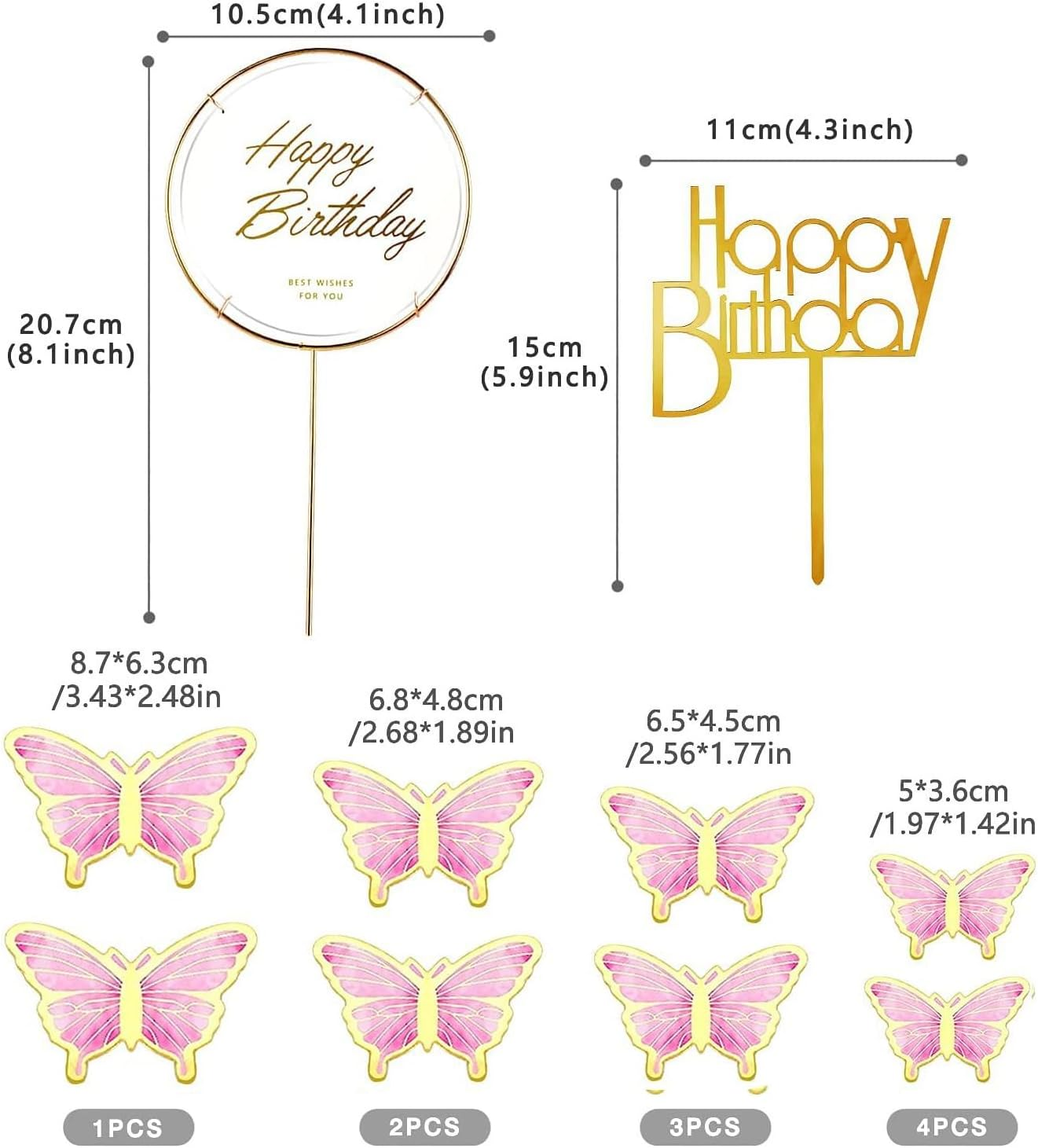 Butterfly Cake Topper 3D Purple Pink Butterfly Cupcake Topper Happy Birthday Decorations for Women Girls Birthday Cake Wedding Party Food Decor Supplies. image number 6