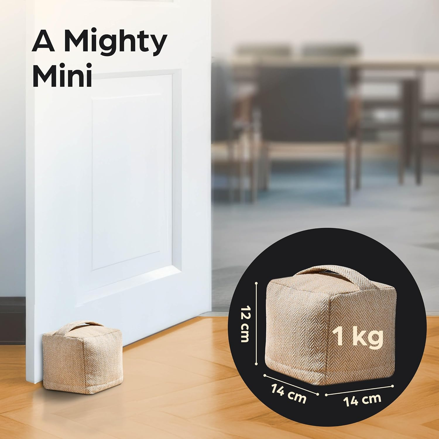 Praknu Door Stop Sack for the Floor - Extra Heavy 1 Kg - with Washable Cover, Carry Handle & Non-Slip Pads - for Home and Office (Beige) image number 4