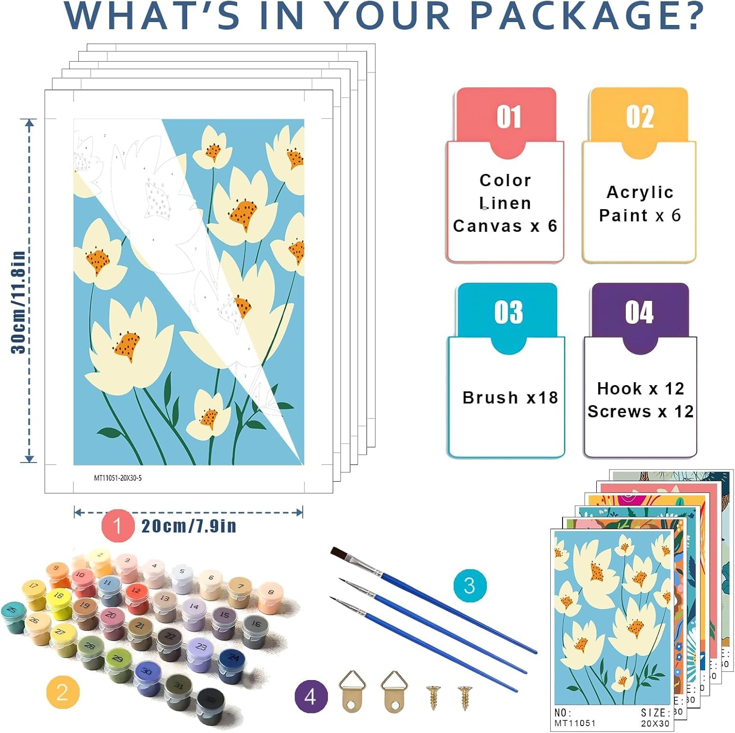 6 Pack Paint by Number for Adults-Paint by Numbers Kit for Adults Flowers, Floral Easy Painting by Number Perfect for Gift Home Wall Decor(6 Pack, 8X12Inch) image number 1