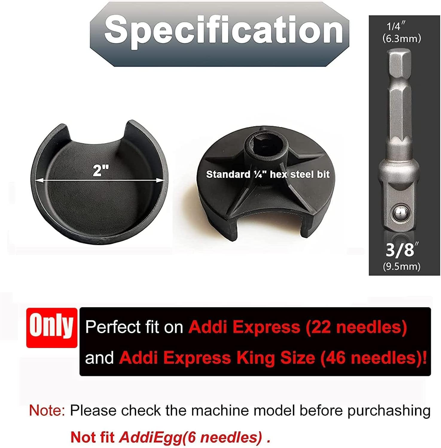 JILINWEI [2 Pack] Addi Knitting Machine Adapter with 1Pcs Hex Steel Bit Power Screwdriver Attachment for Drill,Quick Knit Power Adapter,Crank Handle Adapter for Addi Express/King Size image number 3