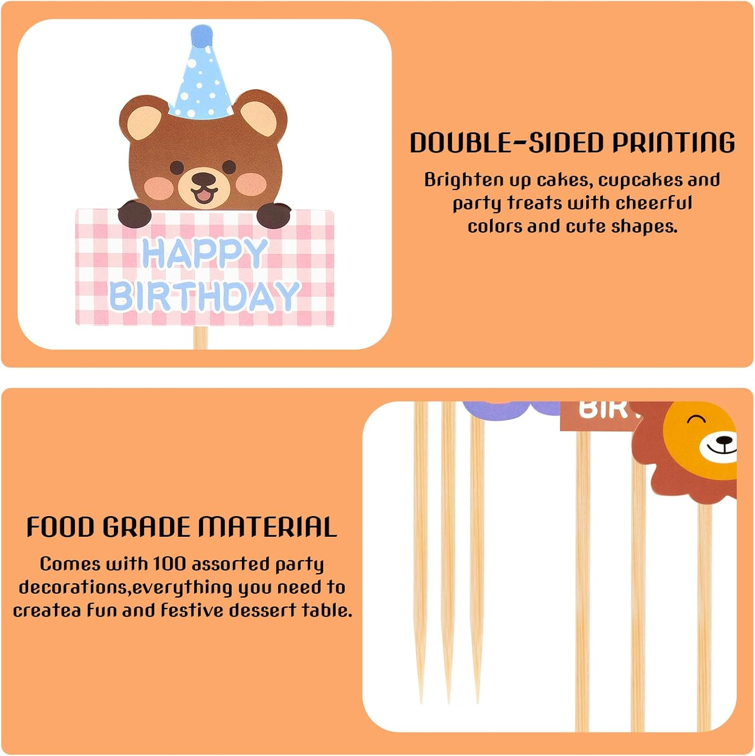 Hannafires 100PCS Colorful Cake & Cocktail Toppers &ndash; Smiley Face Party Picks with Bear Candles, Cloud Hats & Mini Decorations for Birthday Cakes & Dessert Tables