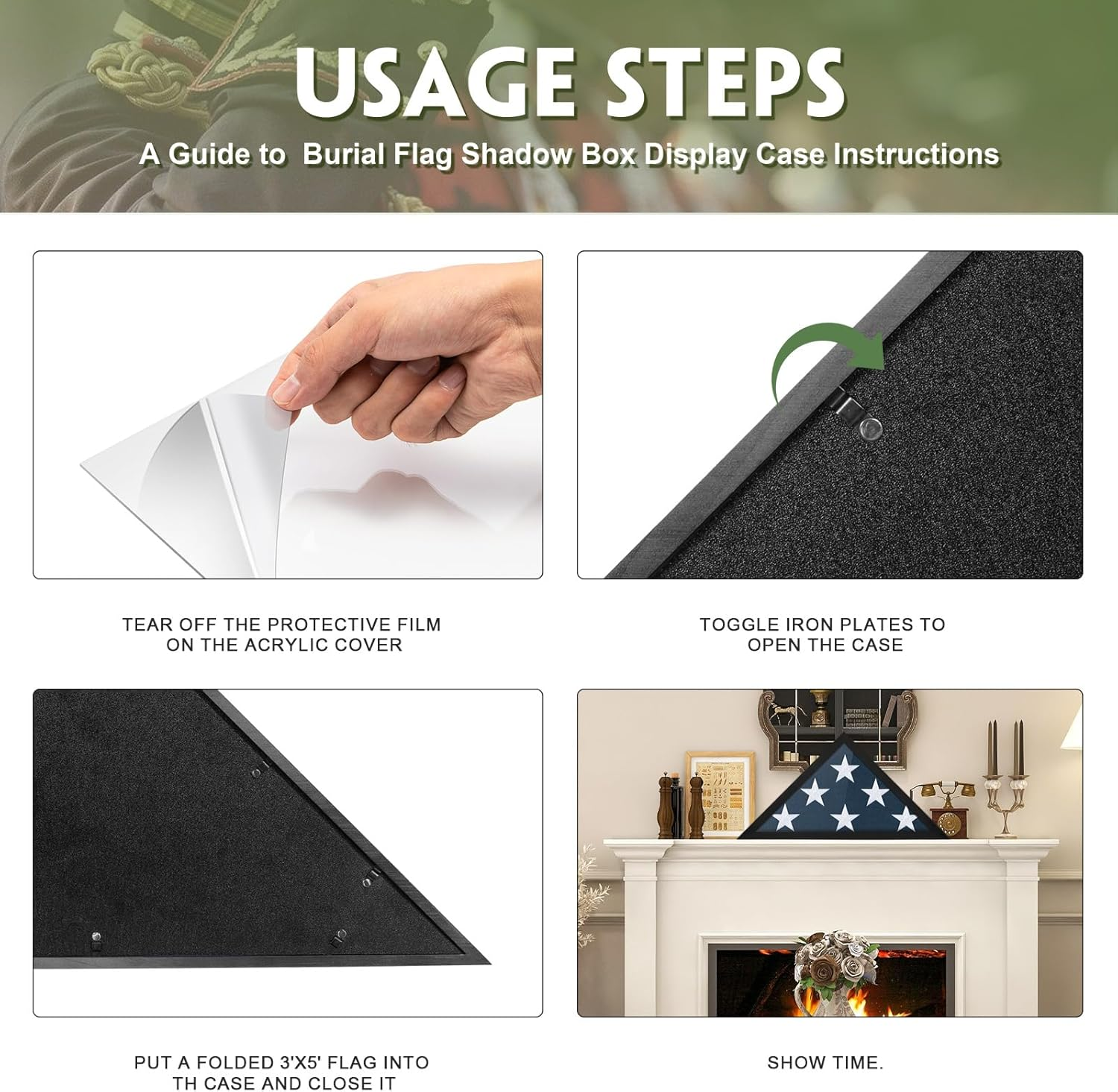 Flag Case for 3X5 FT Flag, 3'X5' American Flag Display Case Black Wood Memorial Flag Veteran Military Medal Pins Shadow Box with Acrylic Covered and Wall Mounted (Not for Burial Flag Size) image number 3