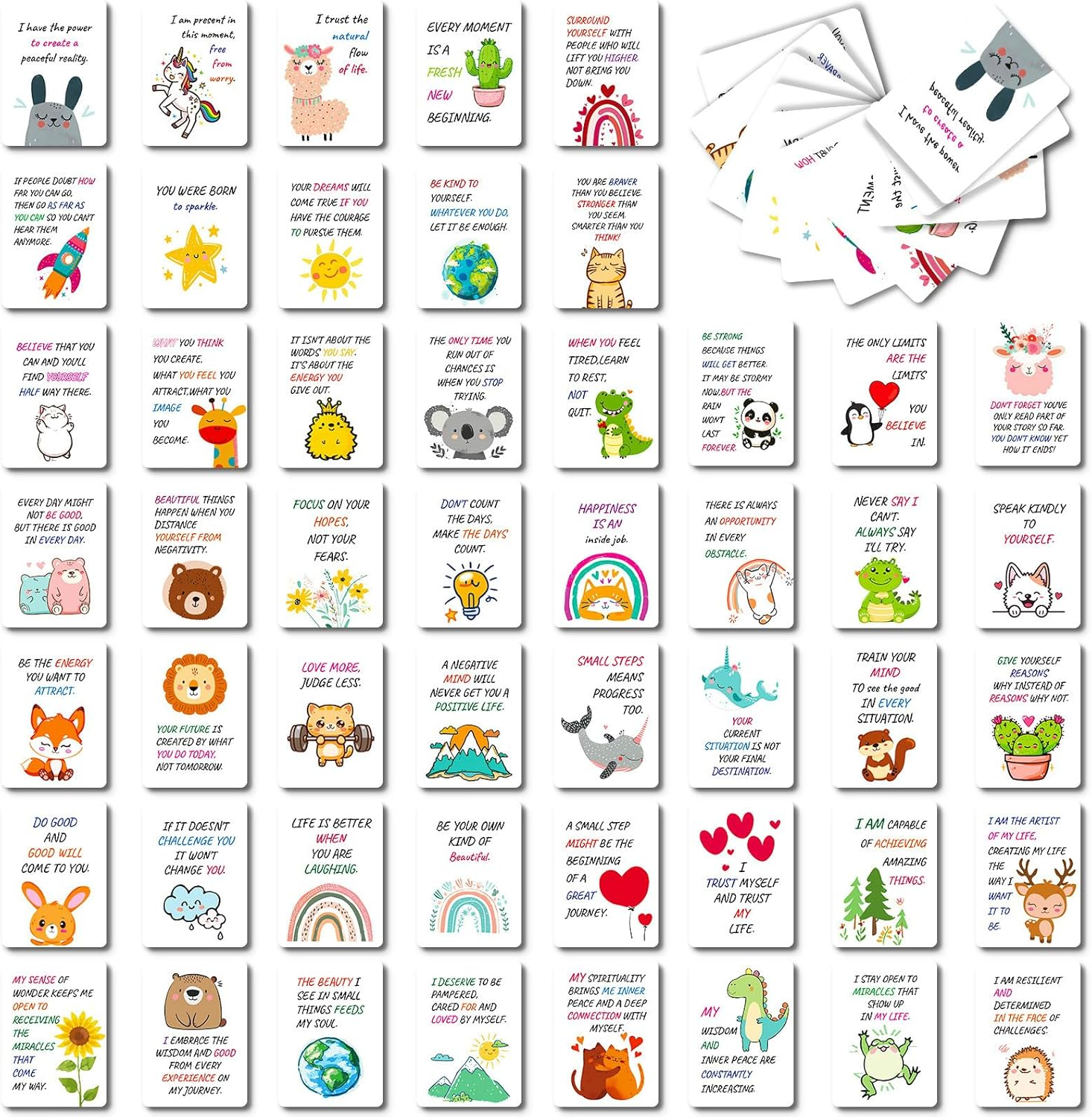 60 Pcs Motivational Cards, Affirmation Cards, School Lunch Box Notes, Inspirational Quote, Motivational Quotes Card, Pocket Size Double Sides Positive Card for Kids Children