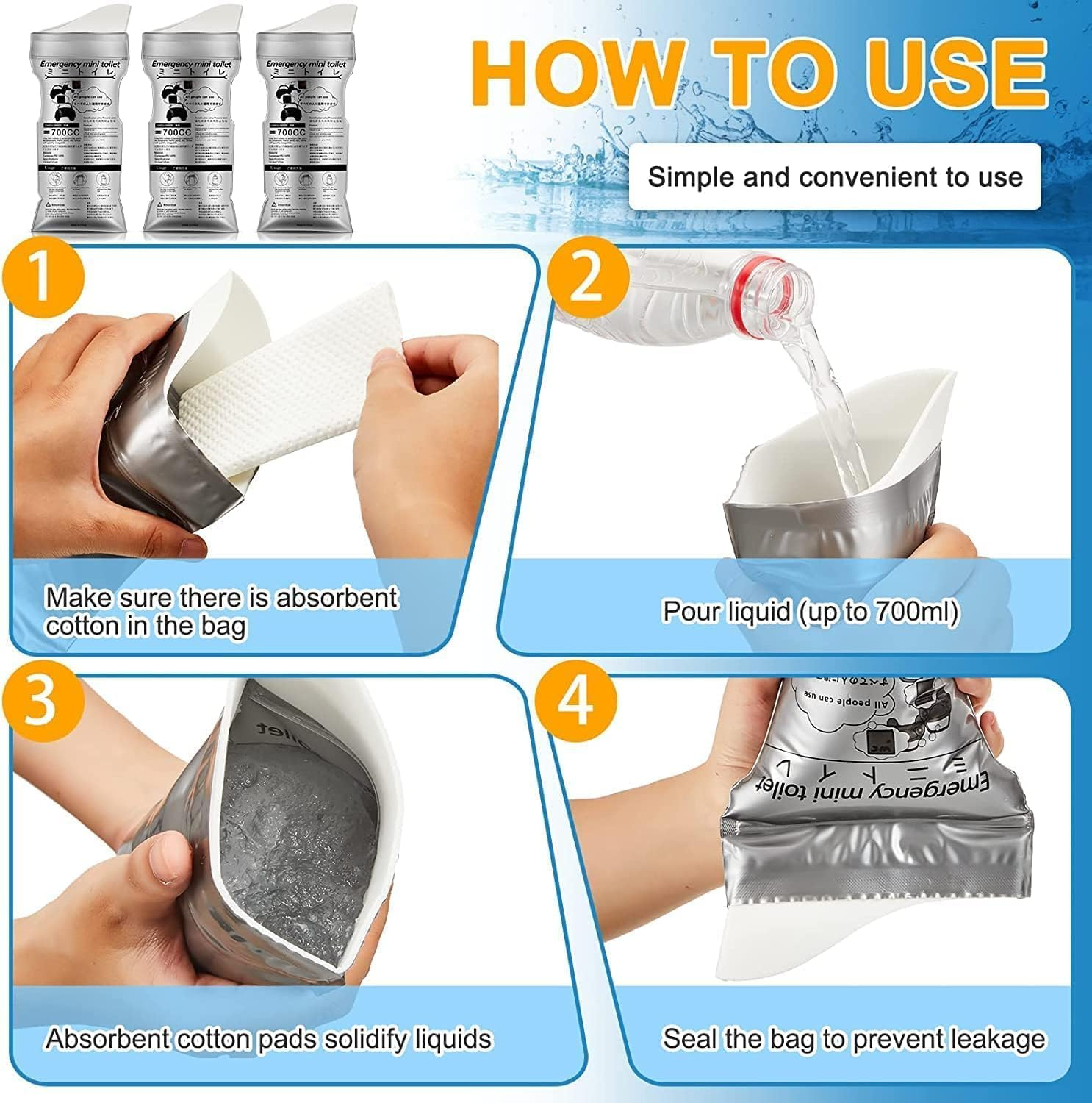 Disposable Urine Bags, 700ML Large Capacity Camping Pee Bags, Unisex Urinals Vomit Bags for Travel Urinal Toilet Traffic Jam Emergency Portable Toilet Bee Bag for Men Women Kids Patient (12 Pack) image number 1