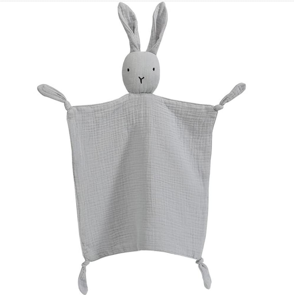 Organic Cotton Muslin Lovey Blanket, Organic Cotton Muslin Bunny Security Blanket Soft & Breathable Lovie Baby Gifts for Boys and Girls (Orange)