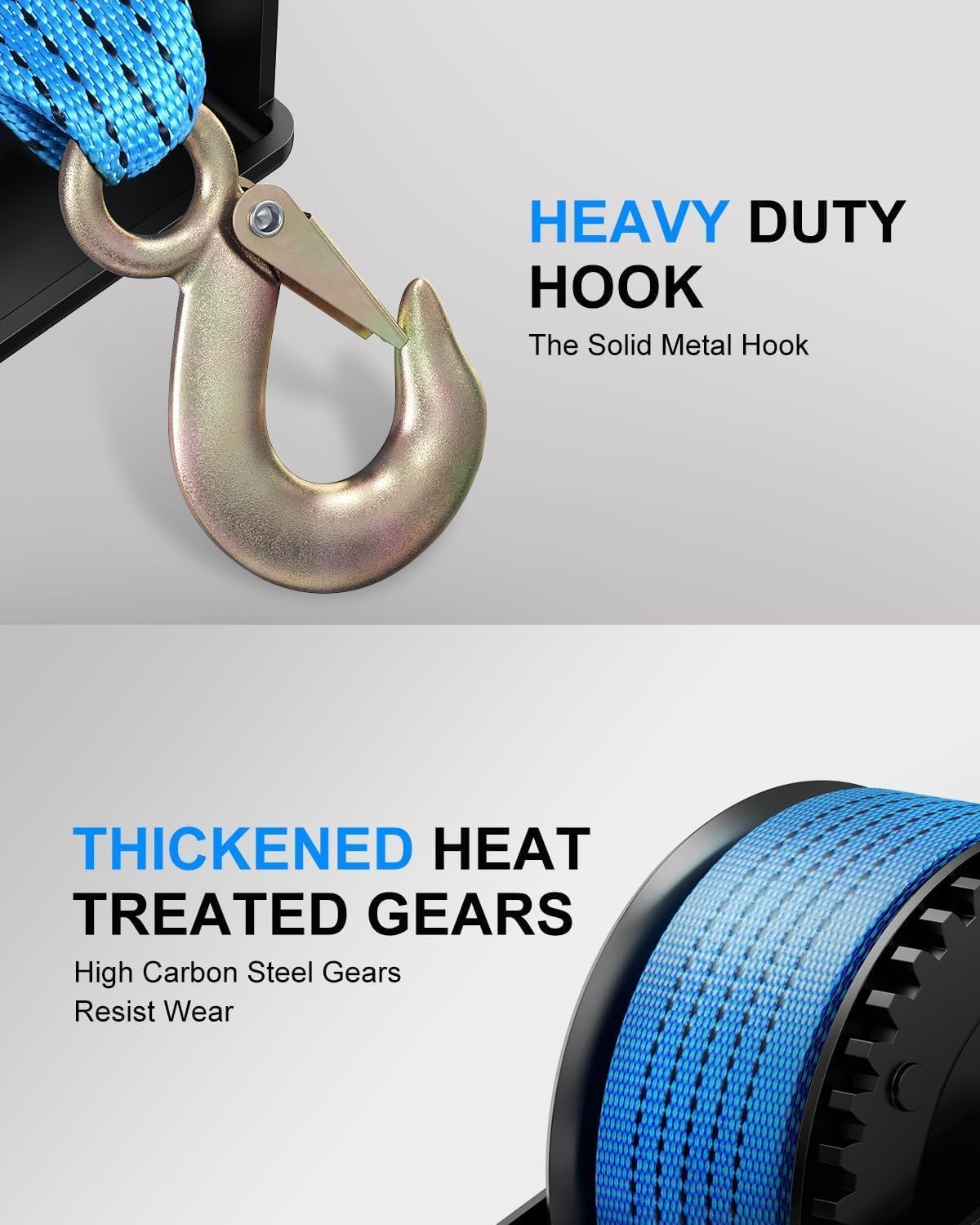 Boat Trailer Winch 3500Lbs/1587Kg with 33Ft(10M) Polyester Strap, Hand Winch Heavy Duty Hook and Comfortable Handle Two Way Ratchet and Two Speed Switchable for Boat Jet Ski Trailer Marine image number 5
