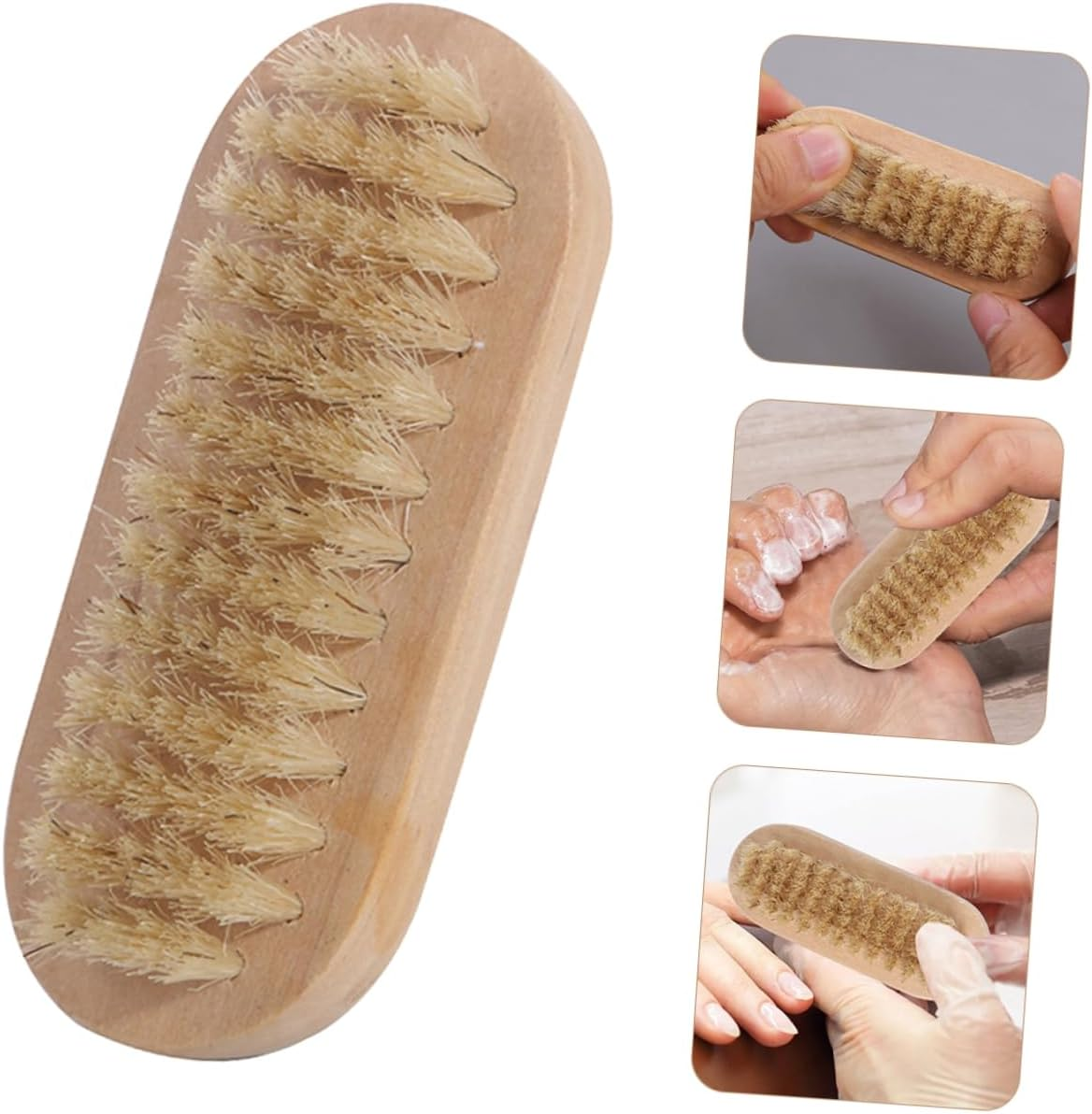 Beaupretty Double-Sided Fingernail Cleaning Brush for Men and Women, Oval Pig Bristle Nail Scrub Tool in Beige, Home Manicure and Pedicure Nail Cleaning Accessories image number 3