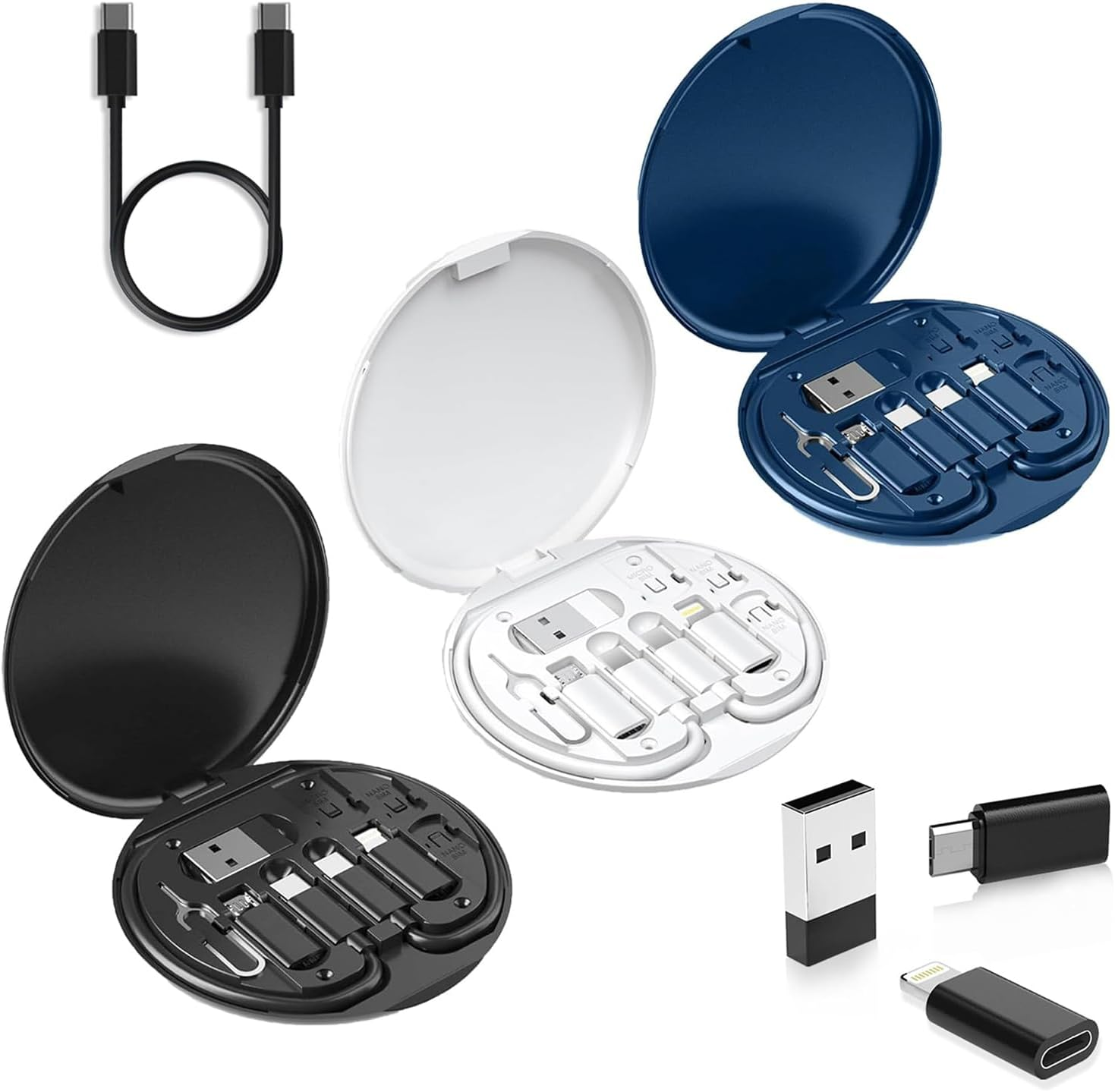 Multi Charging 9 in 1 Cable Case, Lightning to USB C Adapter Conversion Storage Box Kit, USB C to Ios Device Type C Micro Adapter Data Transfer Organizer (Black)