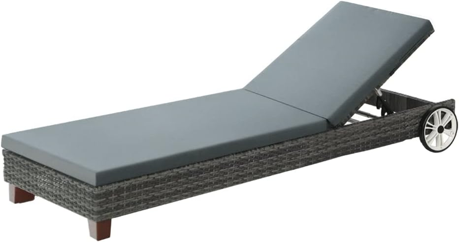 Gardeon Sun Lounge Camping Chair Wicker Lounger Rattan Day Bed, Chaise Beach Chairs Outdoor Furniture Garden Patio Setting Pool Backyard, with Wheels Cushion Adjustable Backrest Grey image number 2