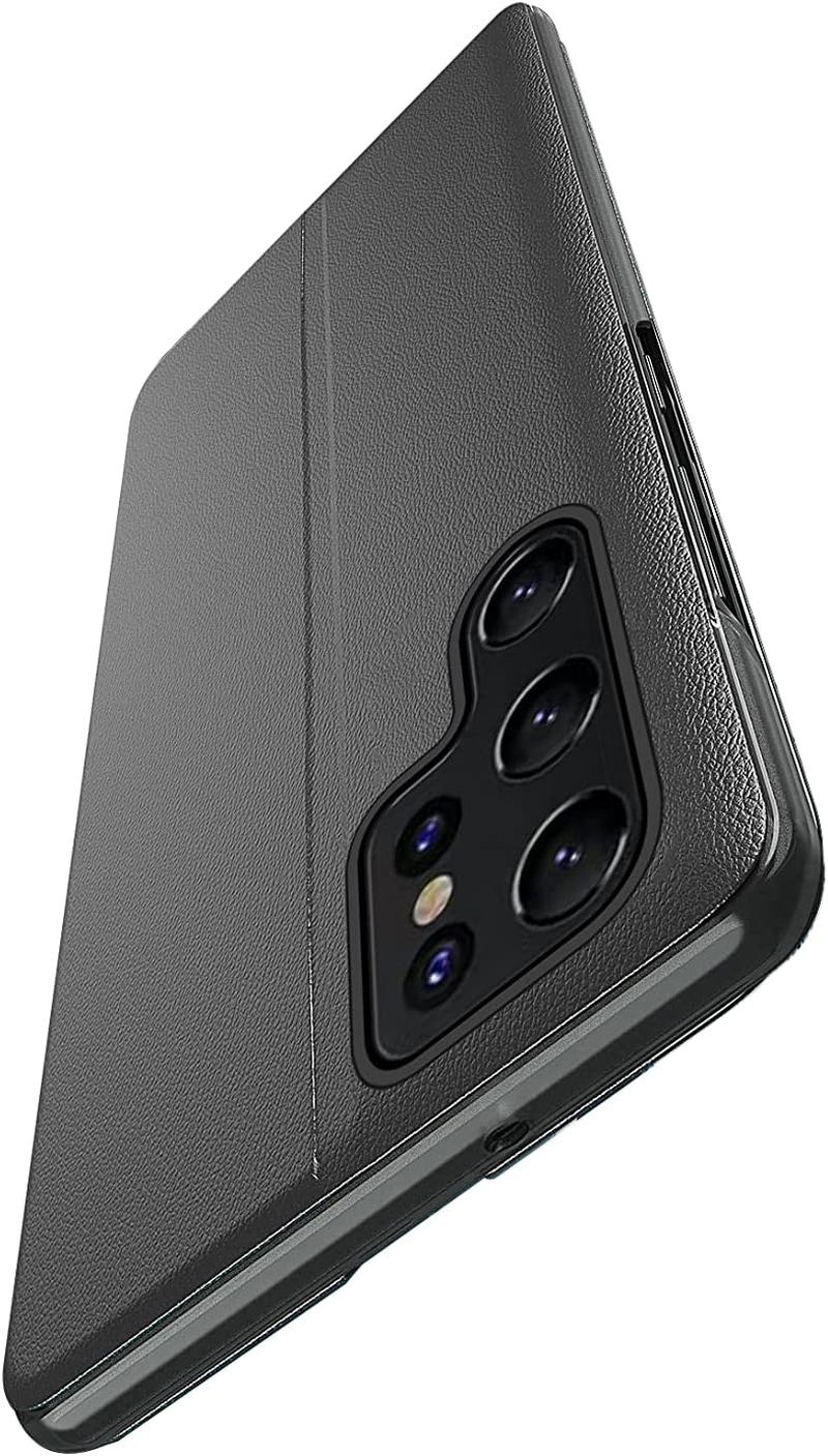 LEMAXELERS Compatible with Samsung S25 Ultra Phone Case Slim Smart View Window with Kickstand Stylish Flip Leather Hard PC Cover Shockproof Protective Shell Cases for Galaxy S25 Ultra Black CC. image number 5