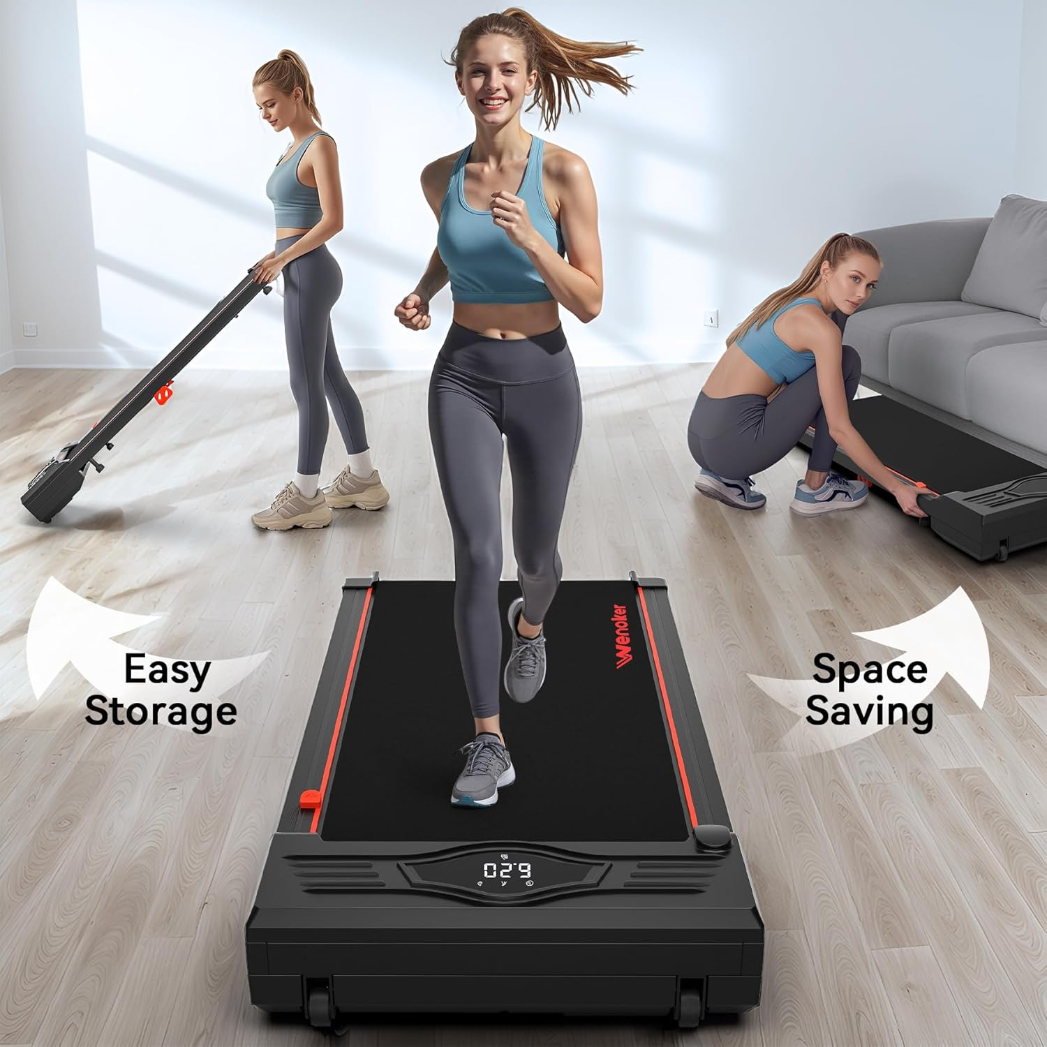 Walking Pad Treadmill, Wenoker under Desk Treadmill, Portable Foldable Walking Pad for Home/Office,Folding Compact Desk Treadmill with Remote Control, Free Installation
