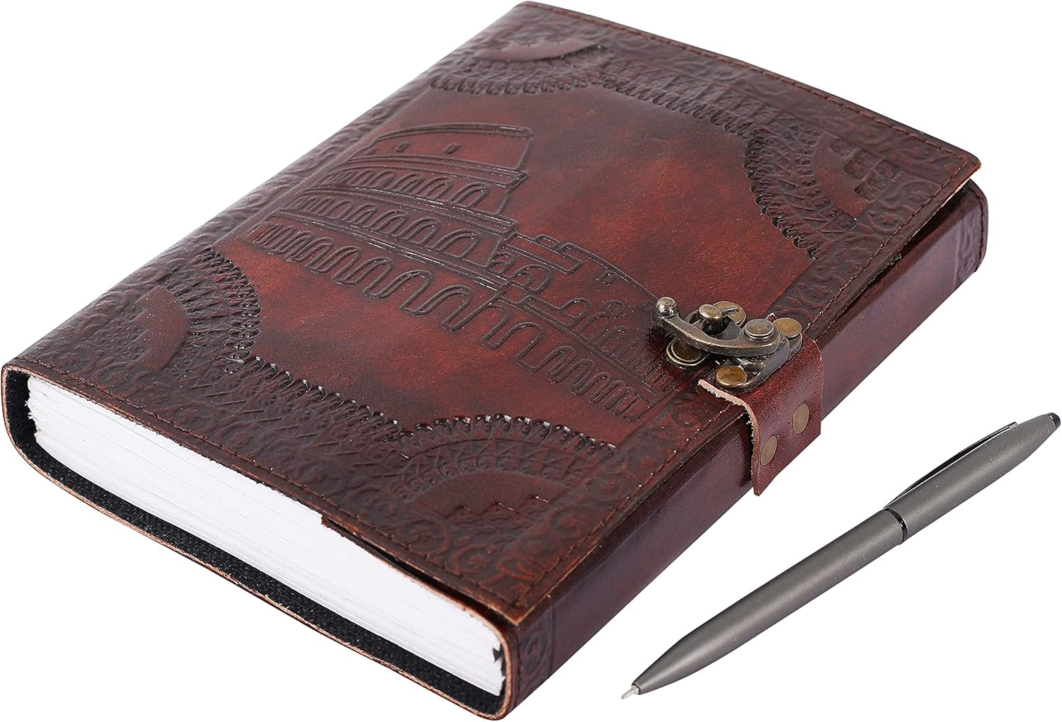 OVERDOSE Colosseum Brown Leather Journal - Handmade Journal for Students, Office Bound Leather Journal for Men & Women | Sketchbook | Notebook Diary - 5 X 7 Inches | 12 X 17 Cm | A6