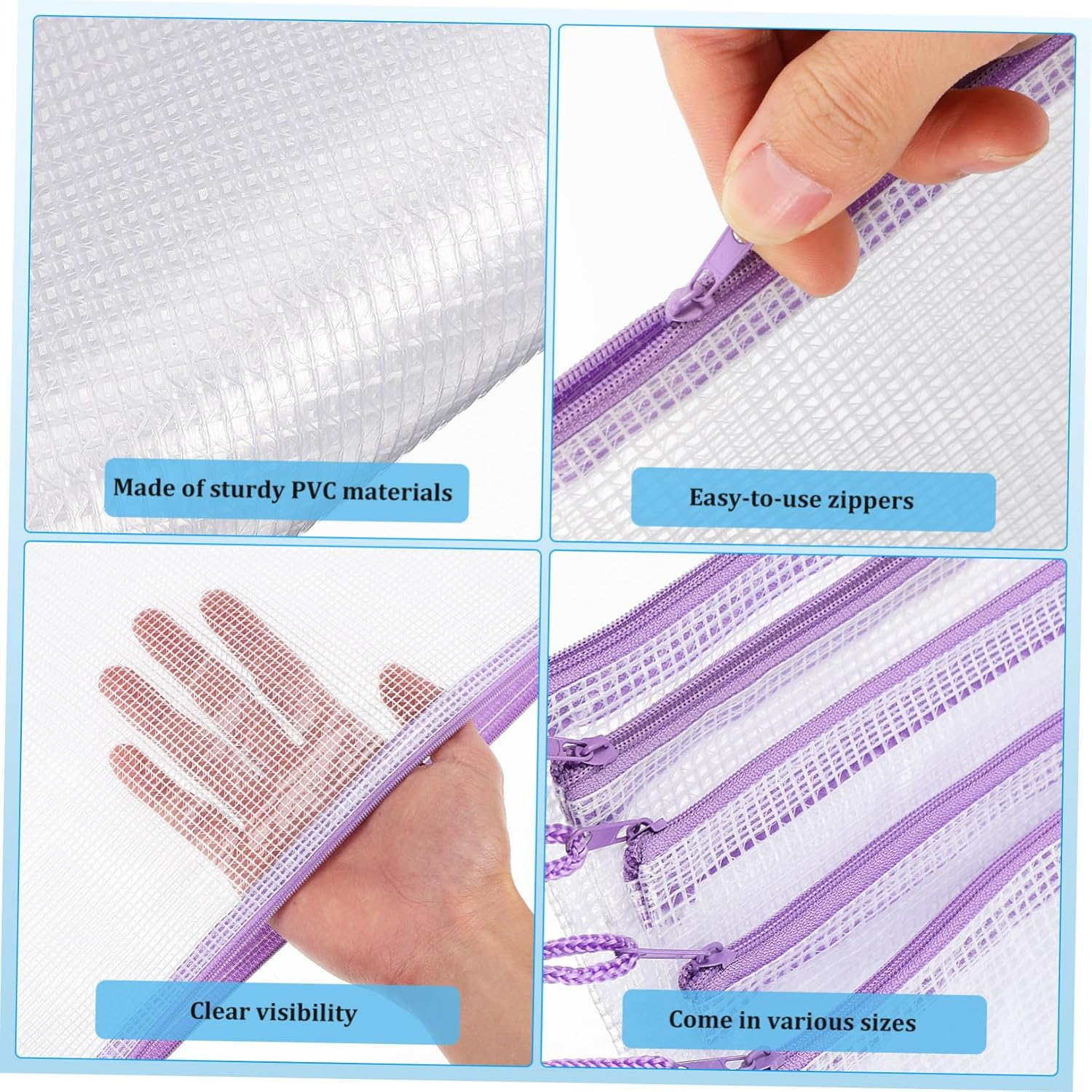 LOPUNER 32Pcs Mesh Zipper Pouch with Smooth Zippers Multi Transparent Document Wallets for Office Travel and Home Organizing Small Items and Papers image number 6