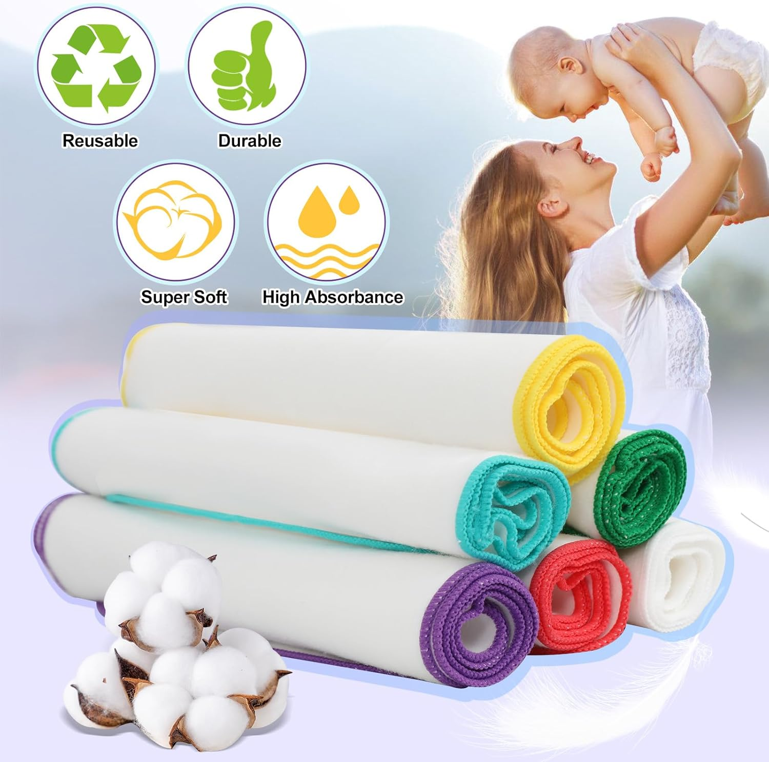 54 Pack Flannel Cloth Wipes with Green Upgraded Dispenser, Reusable & Durable Cloth Wipes, Body Face Hand Washcloth image number 4